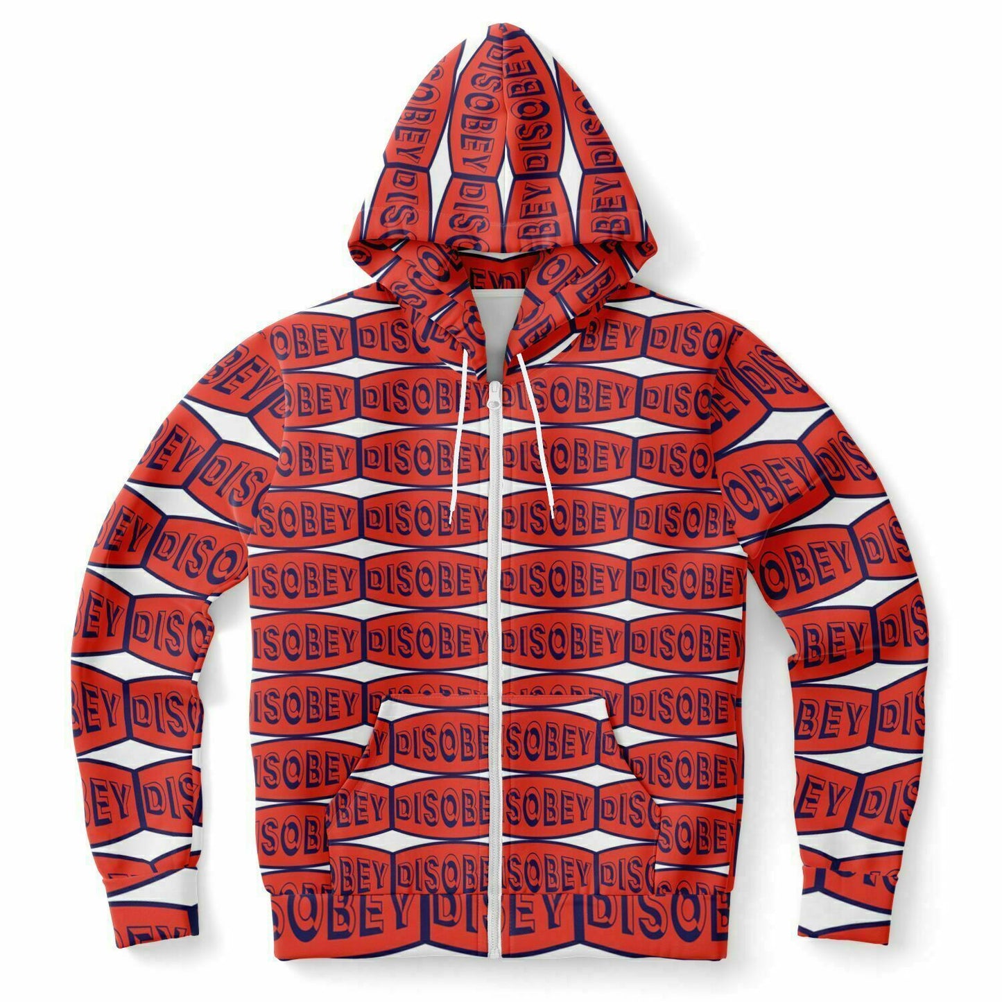 Fashion Zip-Up Hoodie - AOP Kukloso Disobey Logo Navy & Orange - Free Shipping