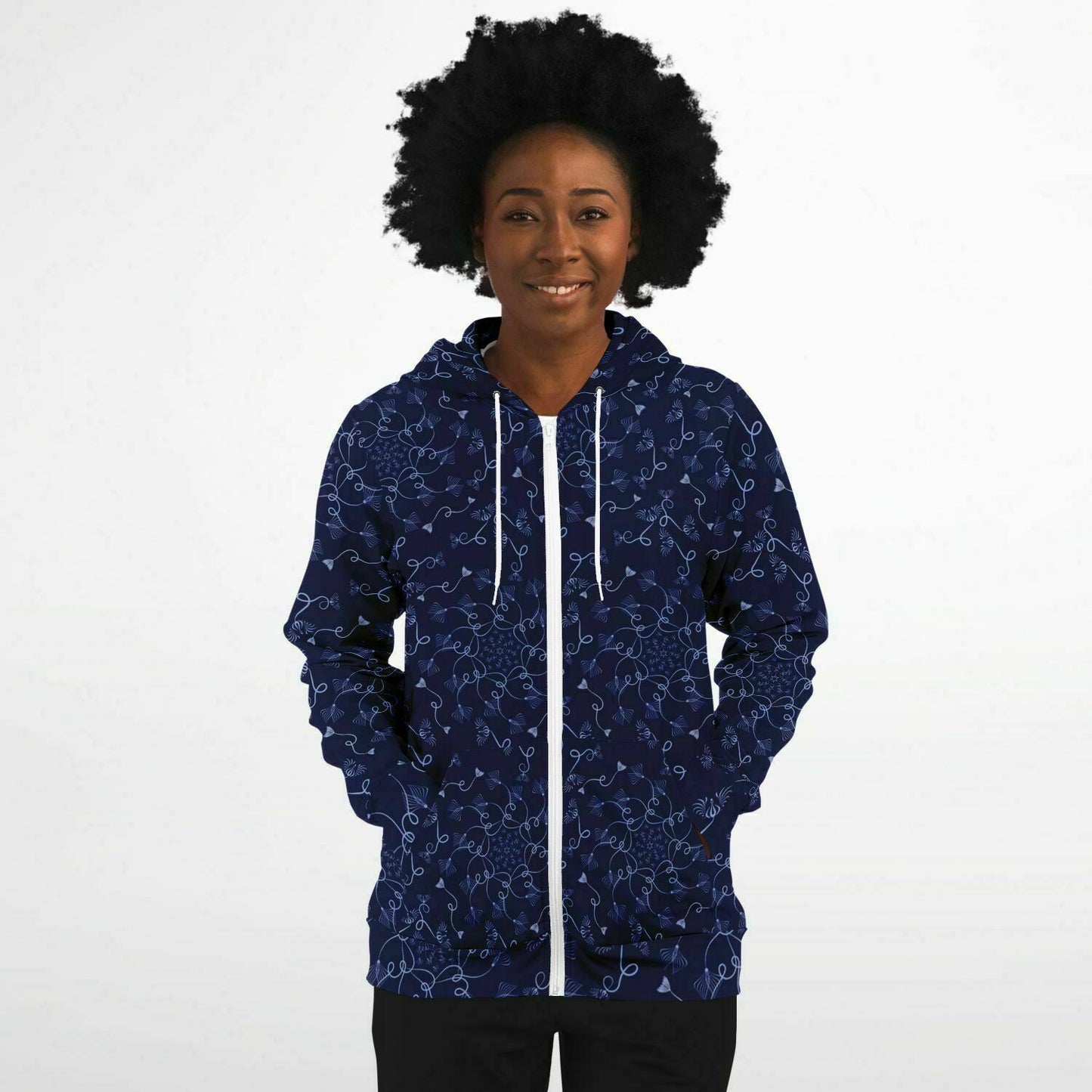 Fashion Zip-Up Hoodie - AOP Kukloso Abstractical No 19 Periwinkle on Navy - Free Shipping