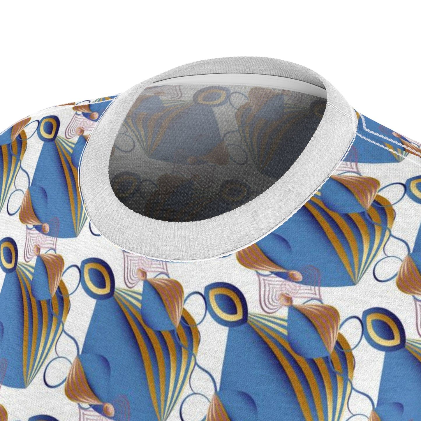 Women's Cut & Sew Tee (AOP) Kukloso Fleurons No 48 No 9 Pink, Blue, Gold on White - Free Shipping