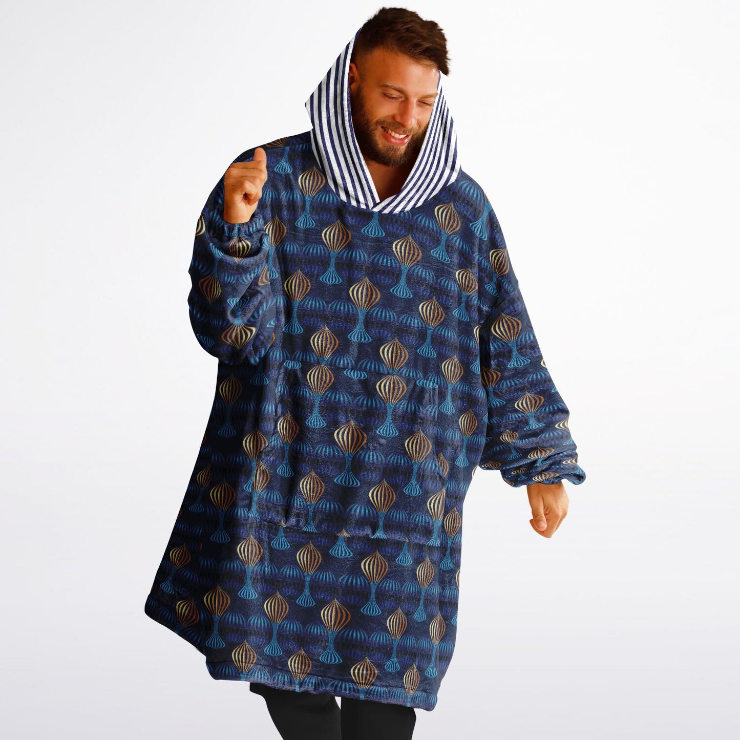 Snug Hoodie Economy - AOP Kukloso Fleuron Blue - Gold No 2 Large Pattern - Free Shipping