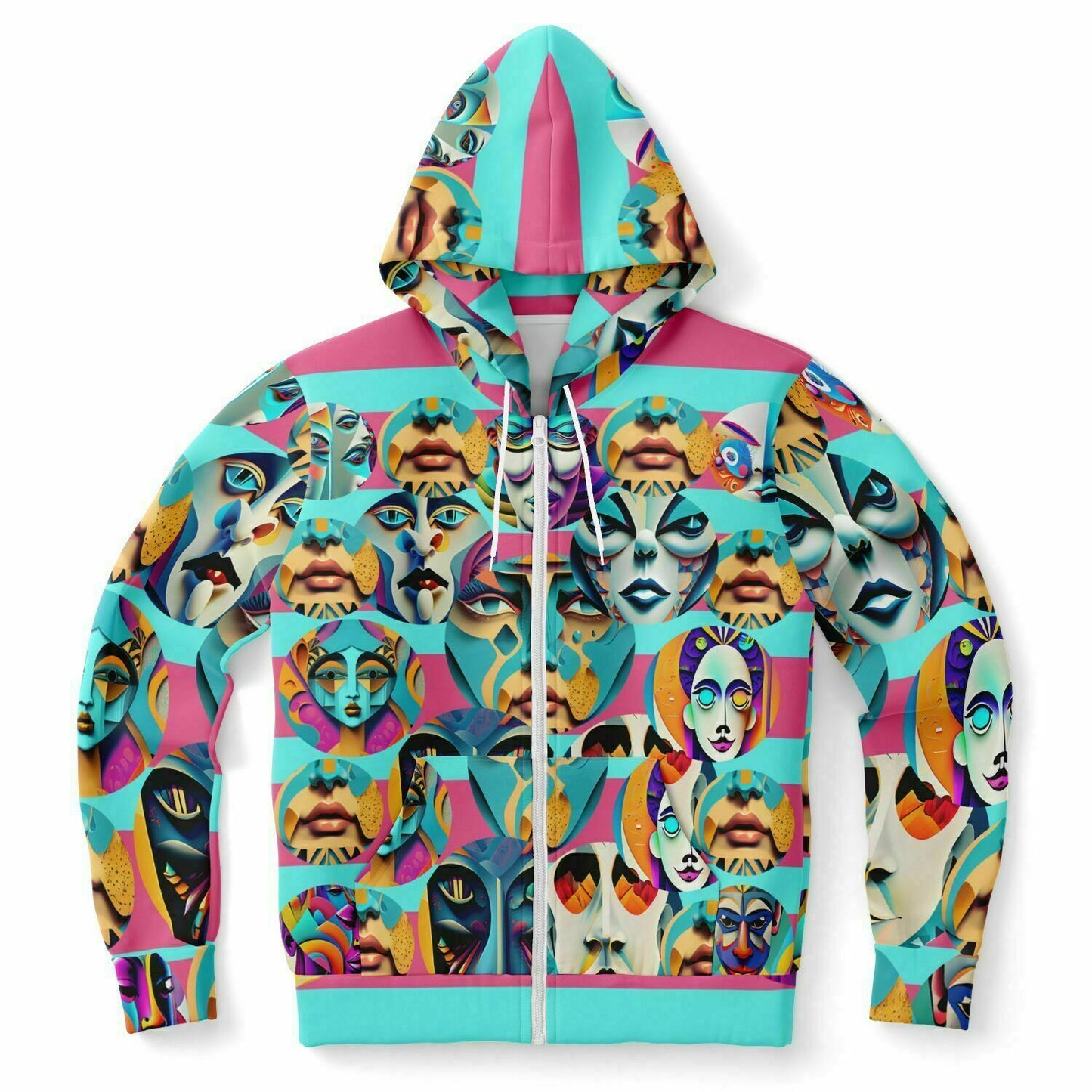 Fashion Zip-Up Hoodie - AOP Kukloso Cubist Faces No 35 - Free Shipping