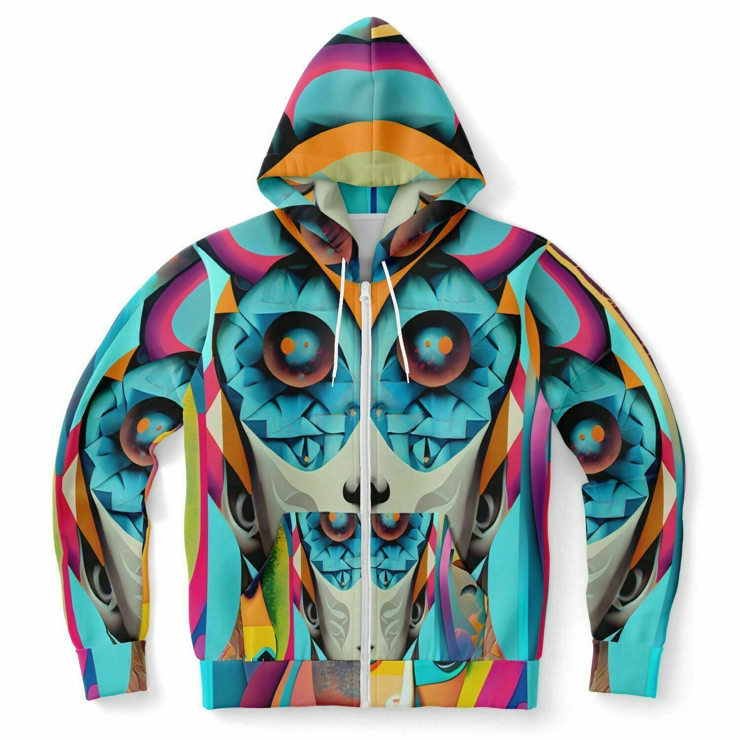 Fashion Zip-Up Hoodie - AOP Kukloso Cubist Faces No 5 Multicolored - Free Shipping