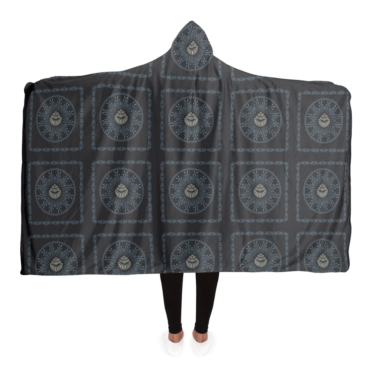 Hooded Blanket - AOP Mandala No 25 No 11 Pale Blue on Gray