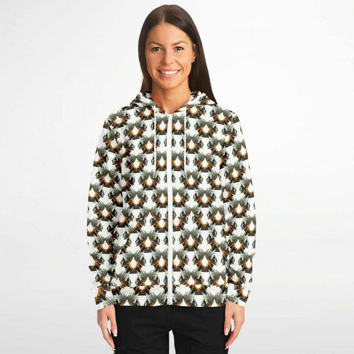 Fashion Zip-Up Hoodie - AOP Kukloso Cubist Faces No 4 on White - Free Shipping