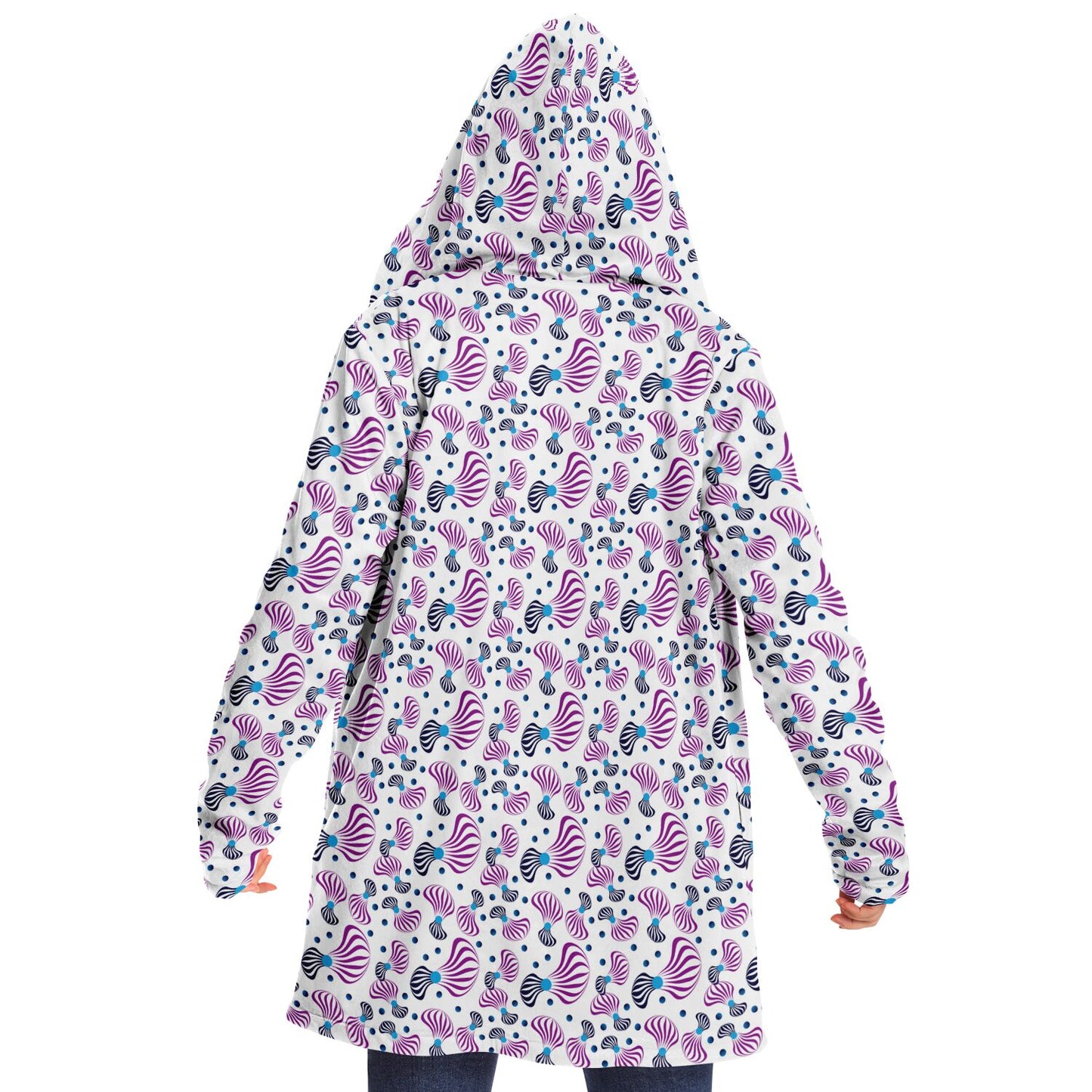 Microfleece Cloak - AOP Kukloso Whimsical No 95 Pink spirals on White - Free Shipping