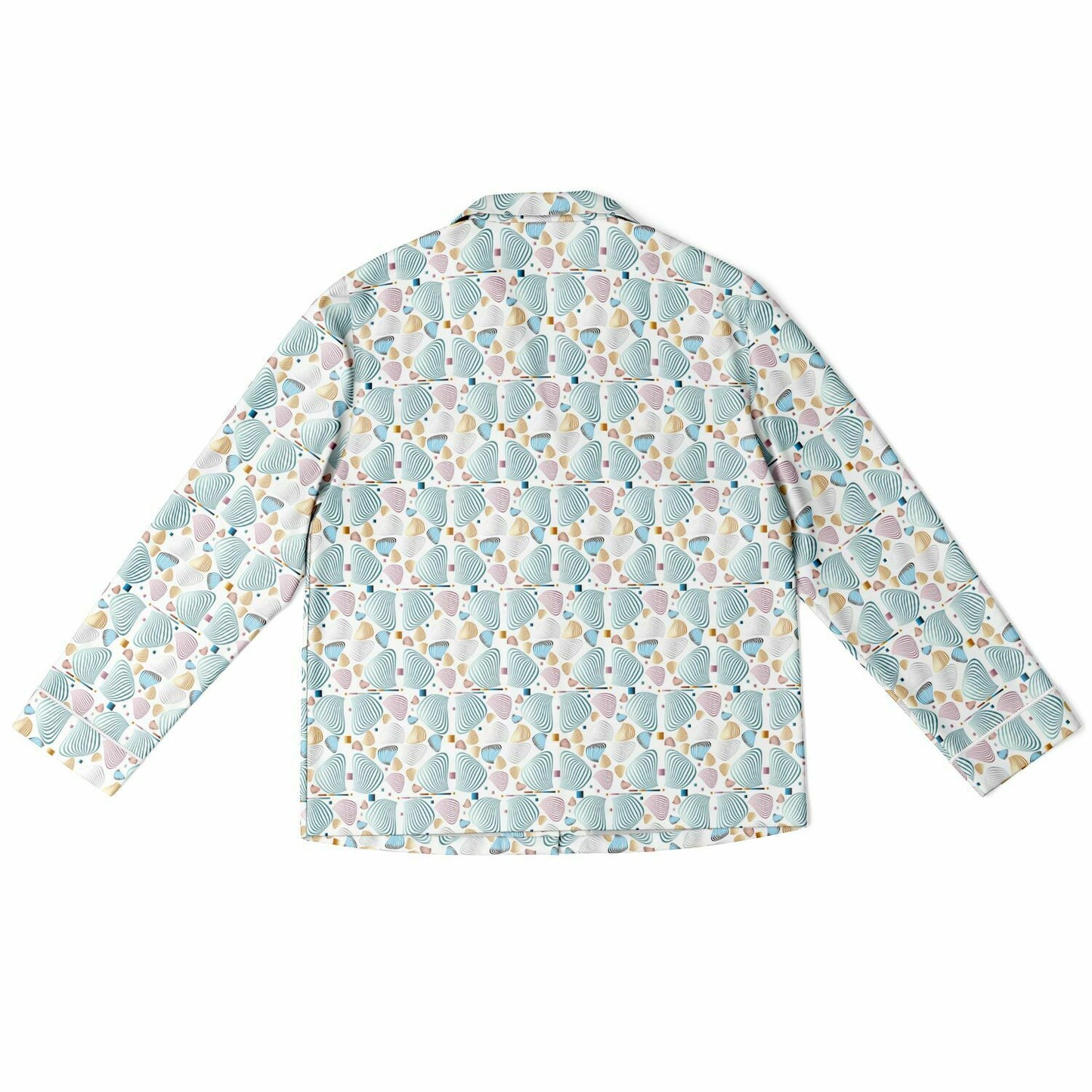 Women's Satin Pajamas - AOP Kukloso Fleurons No 80 No 1 Abstract shapes Pink, Aqua, Copper, Navy, Silver & Gold on White - Free Shipping