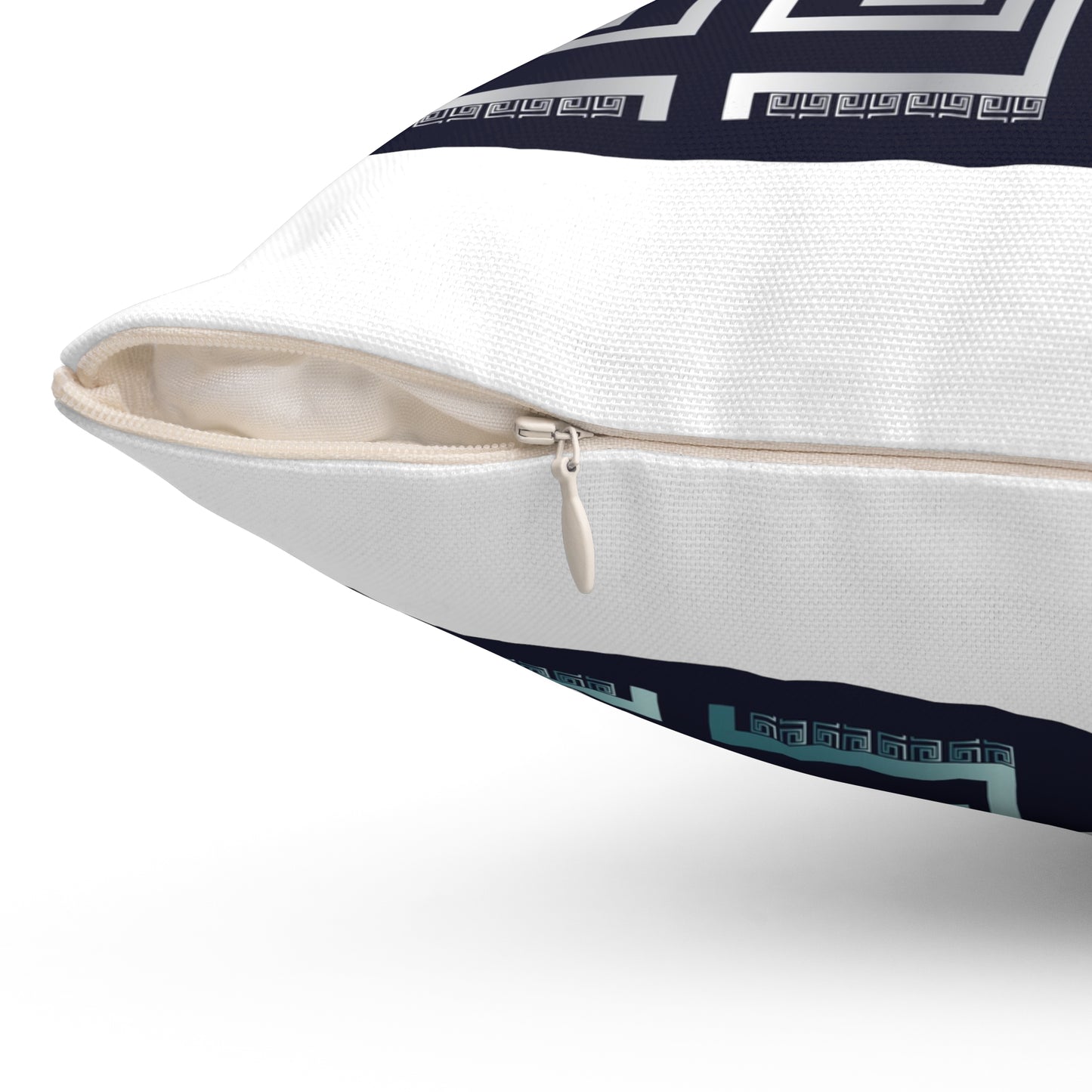 Spun Polyester Square Pillow Kukloso Greek Border No 42 Silver & Aqua - Free Shipping