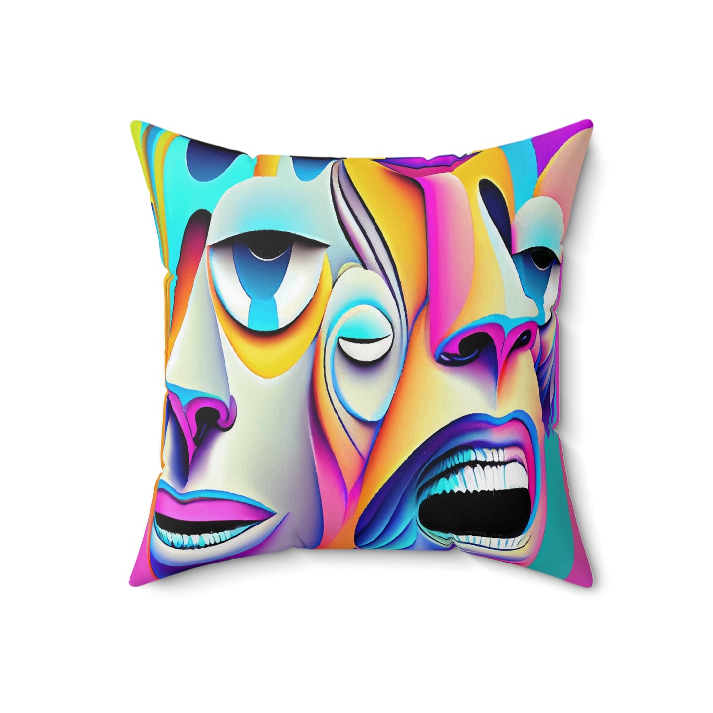 Spun Polyester Square Pillow Kukloso Cubist Faces No 3 - Free Shipping