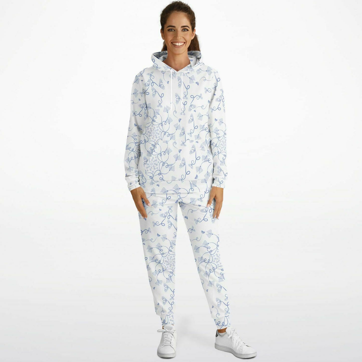 Athletic Hoodie & Jogger - AOP Kukloso Abstractical No 19 Abstract Periwinkle Shapes on White - Free Shipping