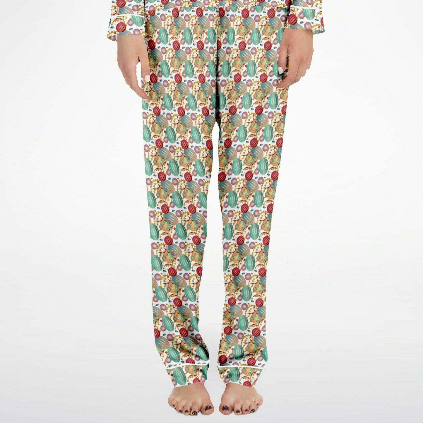 Women's Satin Pajamas Kukloso Whimsical No 20 Abstract multicolored orbs on White - Free Shipping