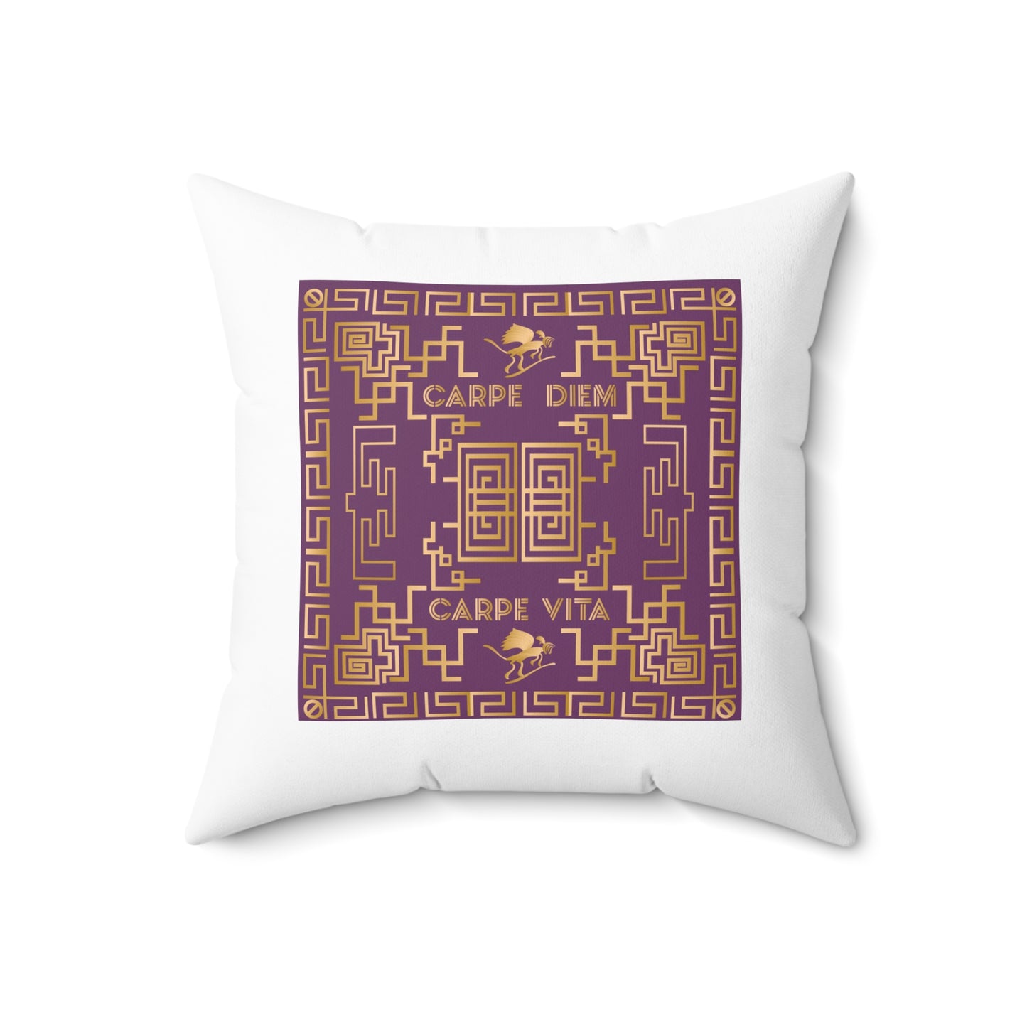 Spun Polyester Square Pillow Kukloso Greek Border 'Carpe Diem' No 5 - Free Shipping