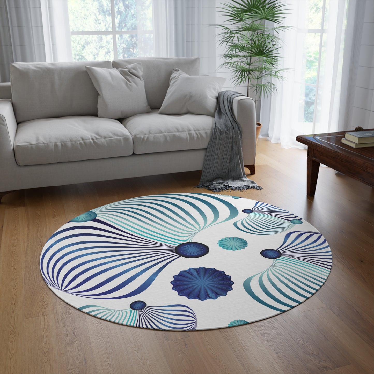 Round Rug Kukloso MD No 39 Abstract Shapes Aqua & Navy Free Shipping