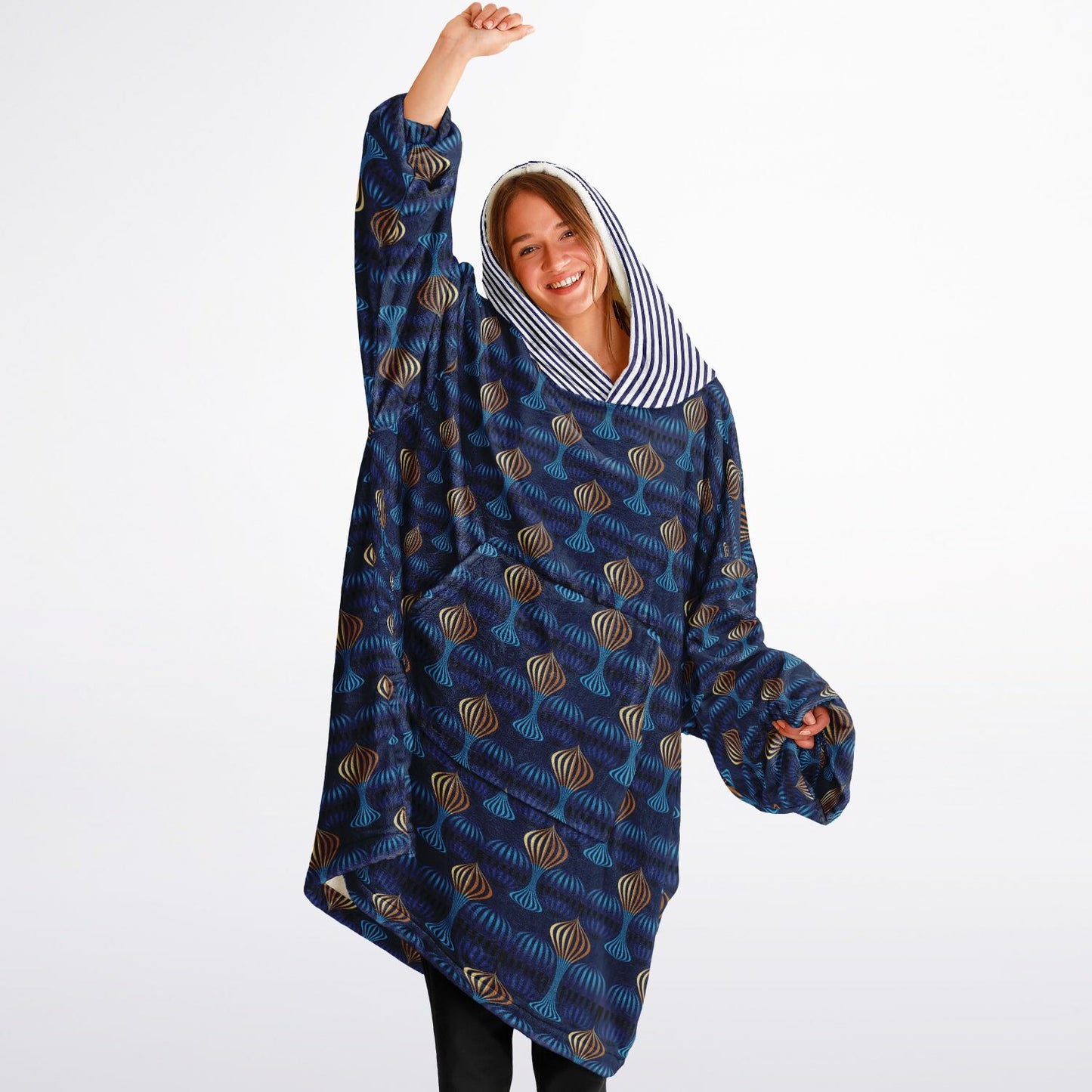 Snug Hoodie Economy - AOP Kukloso Fleuron Blue - Gold No 2 Large Pattern - Free Shipping