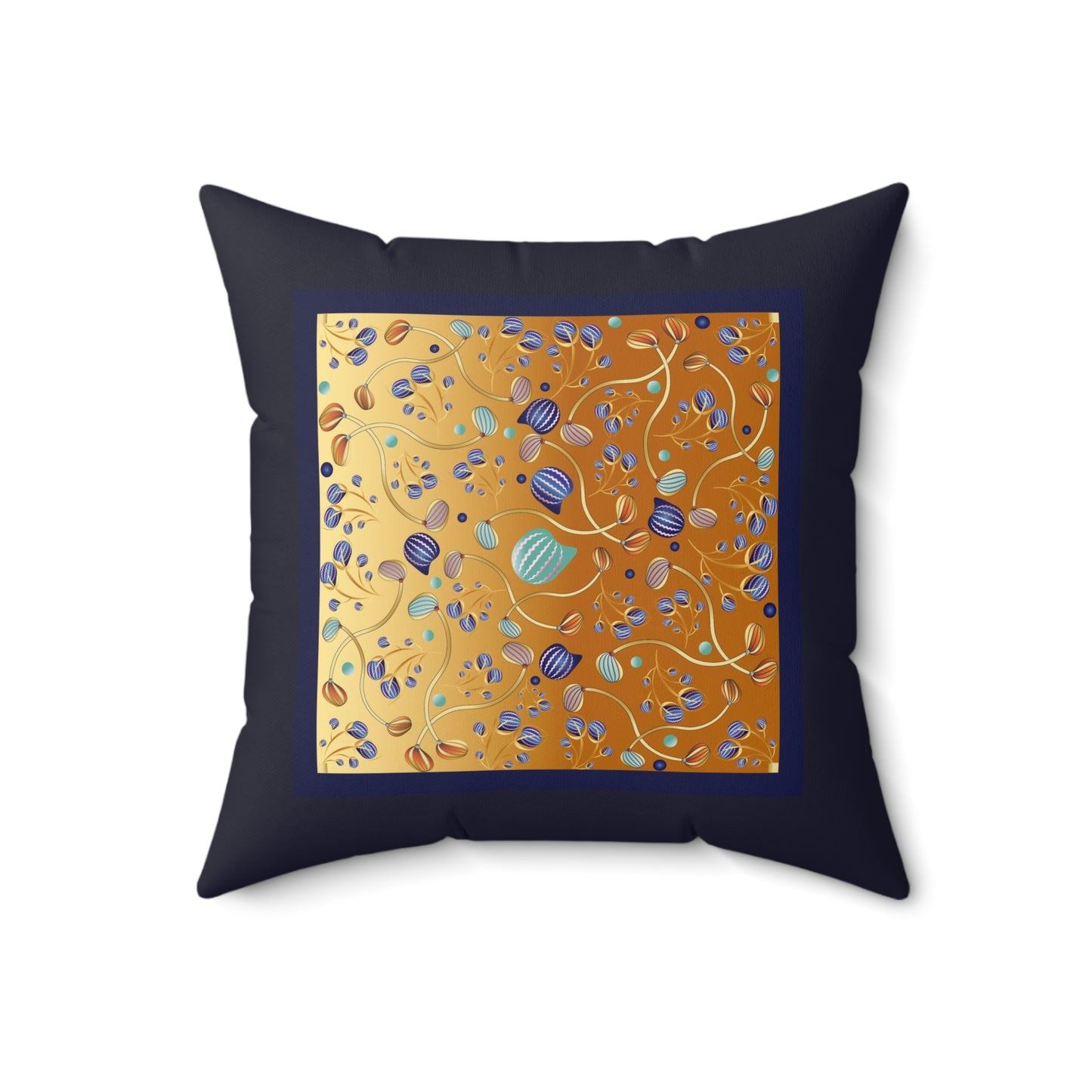 Spun Polyester Square Pillow Kukloso Melange de fleur No 21 Gold & Silver - Free Shipping