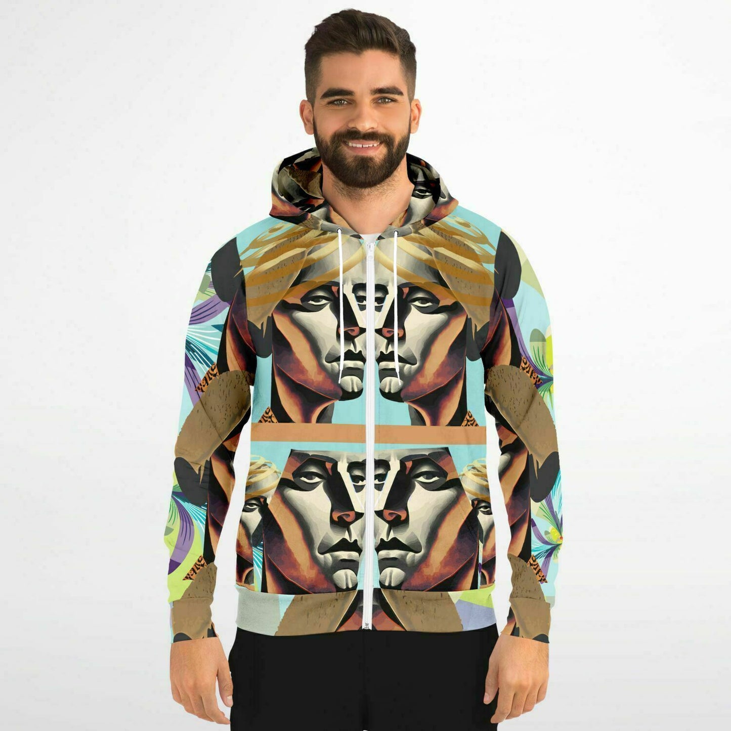 Fashion Zip-Up Hoodie - AOP Kukloso Cubist Faces No 54 - Free Shipping