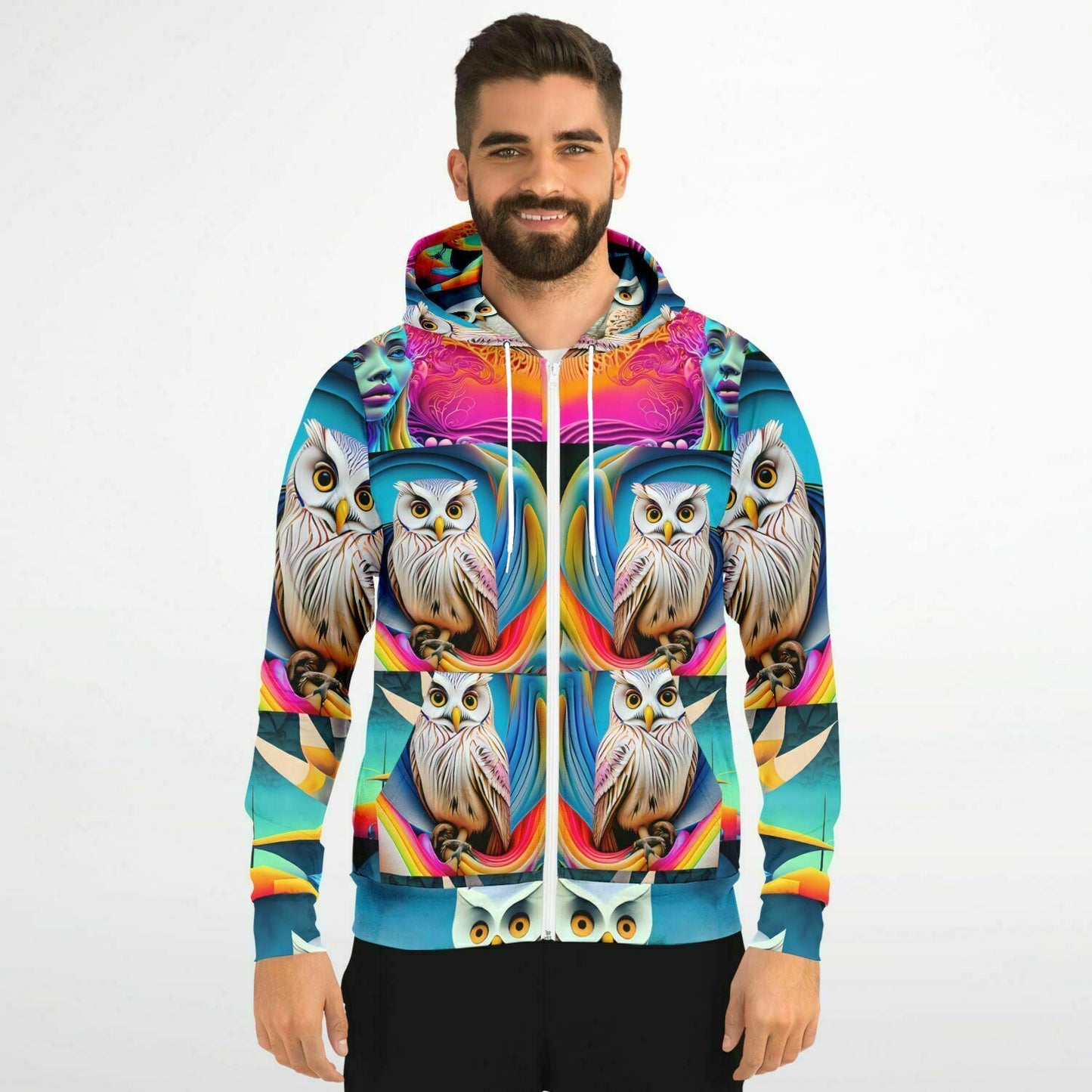 Fashion Zip-Up Hoodie - AOP Kukloso Cubist Faces No 34 - Free Shipping