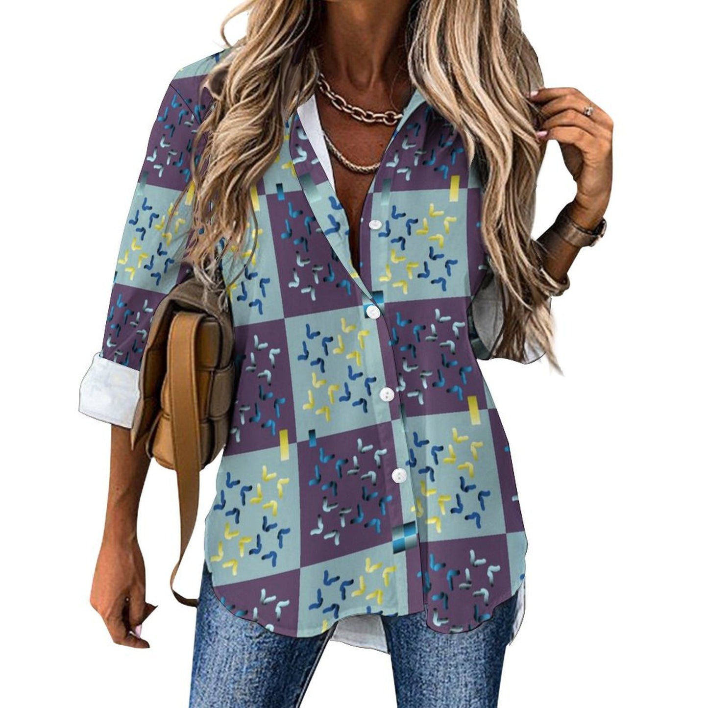 Long Sleeve Shirt Blouse Kukloso Abstract No 1560
