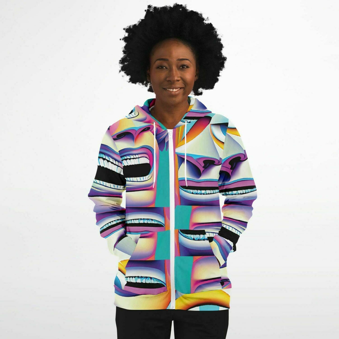 Fashion Zip-Up Hoodie - AOP Kukloso Cubist Faces No 7 A - Free Shipping
