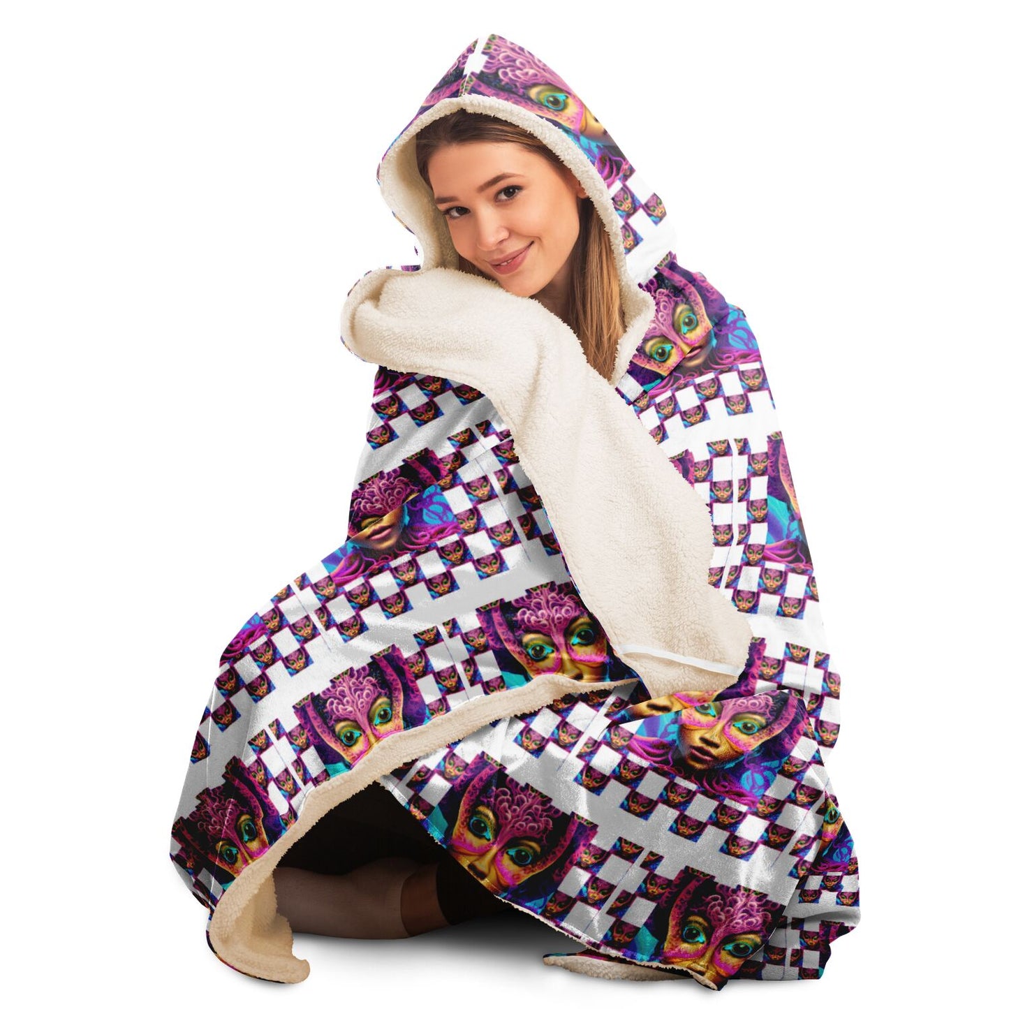 Hooded Blanket - AOP Kukloso Space Faces o 21 A - Free Shipping