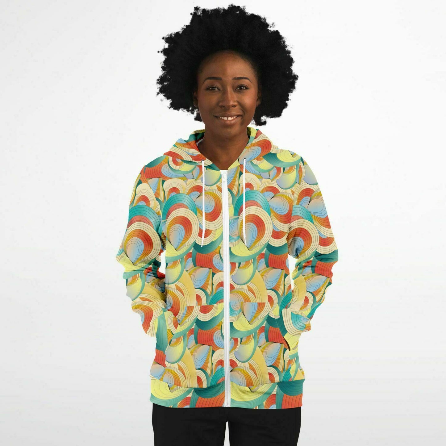 Fashion Zip-Up Hoodie - AOP Kukloso Ice Cream Swirls No 60 Multicolored - Free Shipping