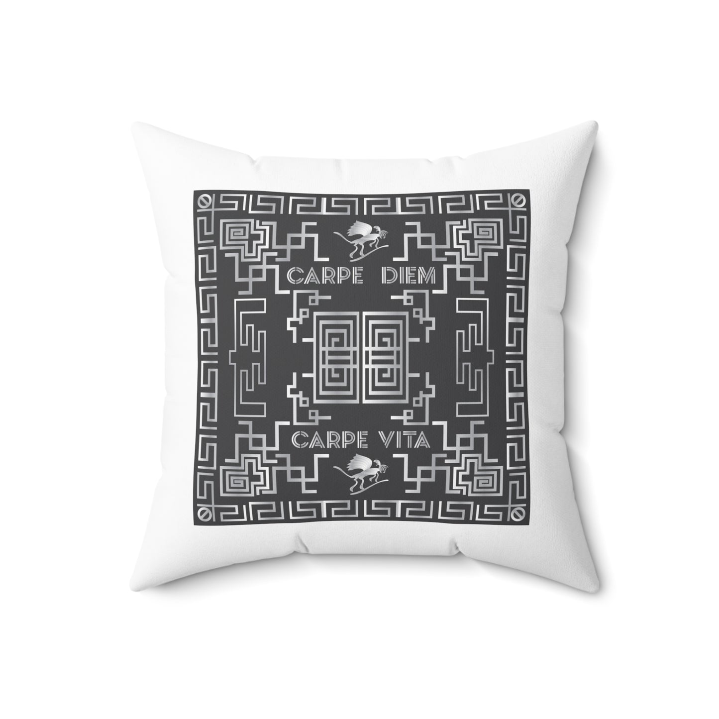 Spun Polyester Square Pillow Kukloso Greek Border 'Carpe Diem' No 3 - Free Shipping