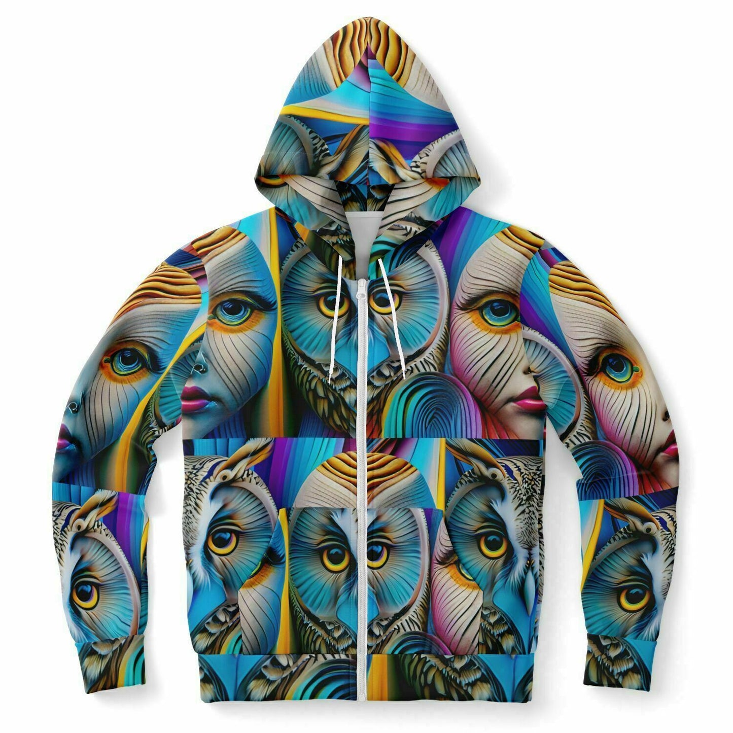 Athletic Zip-Up Hoodie - AOP Kukloso Cubist Faces No 11, Multicolored - Free Shipping