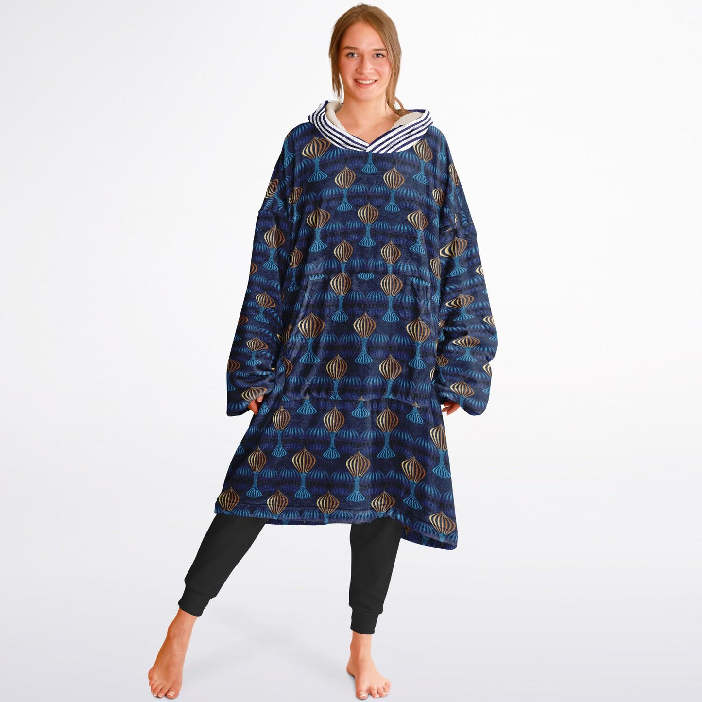 Snug Hoodie Economy - AOP Kukloso Fleuron Blue - Gold No 2 Large Pattern - Free Shipping