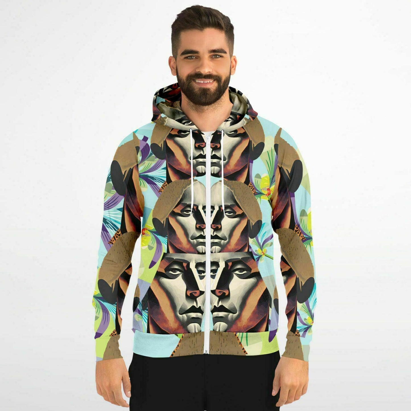 Fashion Zip-Up Hoodie - AOP Kukloso Cubist Faces No 49 - Free Shipping