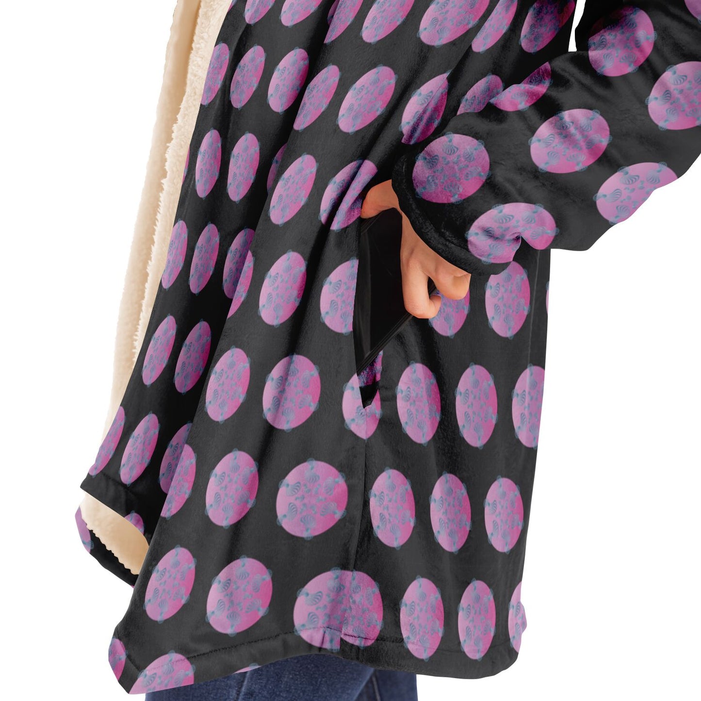Microfleece Cloak - AOP Kukloso Whimsical No 110 Purple on Charcoal - Free Shipping