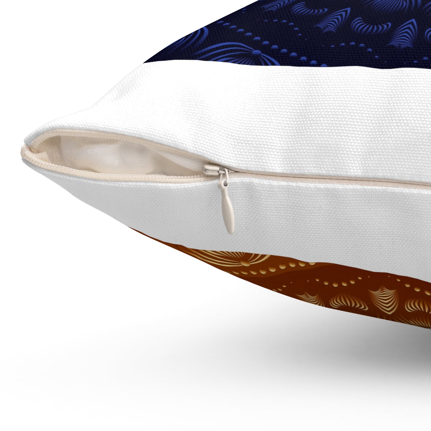Spun Polyester Square Pillow Kukloso Mandala No 113 Navy/Gold - Free Shipping