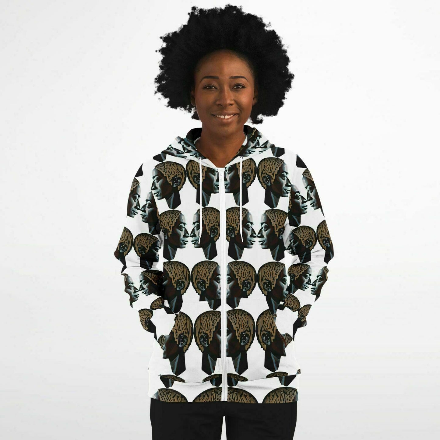 Fashion Zip-Up Hoodie - AOP Kukloso Cubist Faces No 44 - Free Shipping