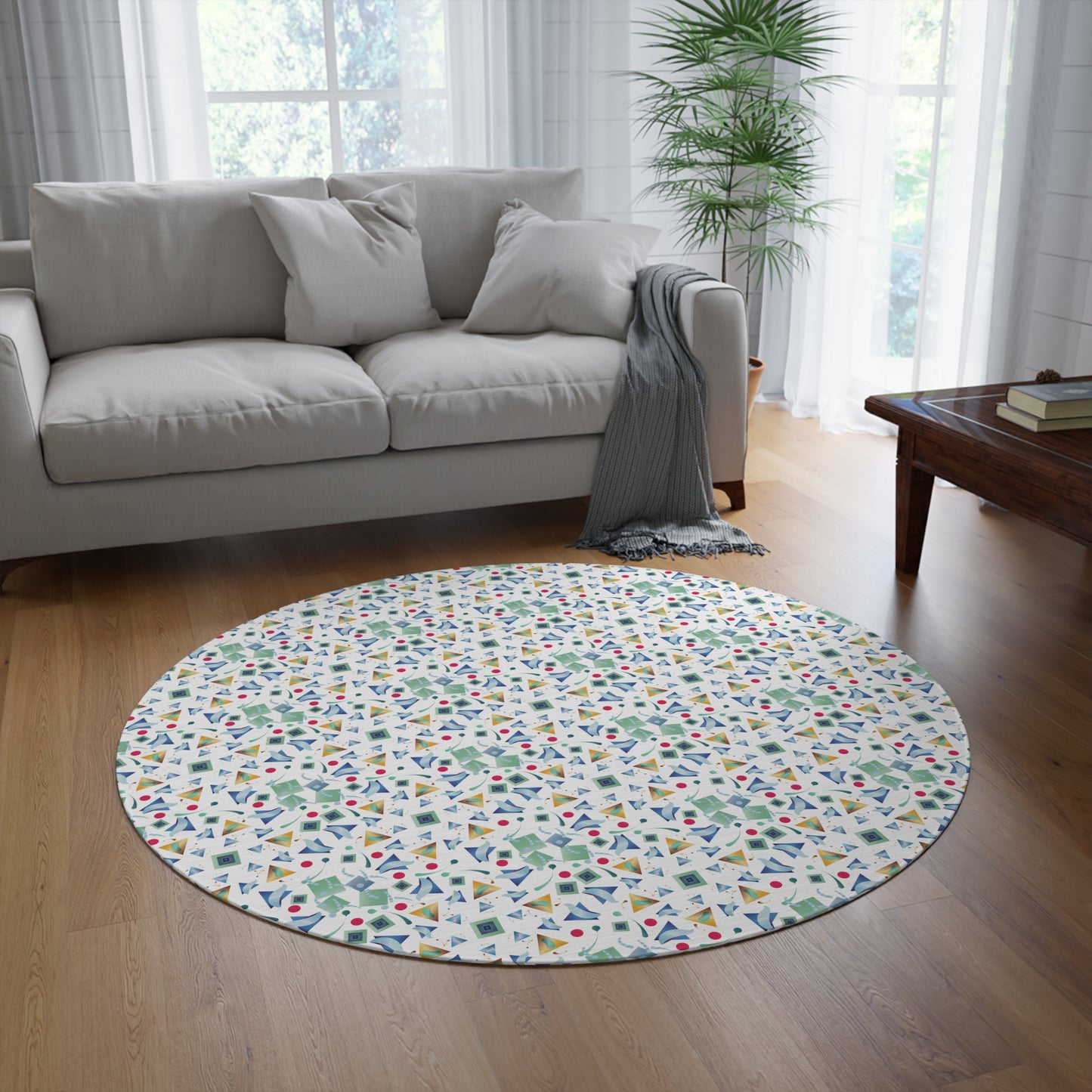 Round Rug Kukloso MD Whimsical No 11 Abstract Shapes Small Pattern Free Shipping