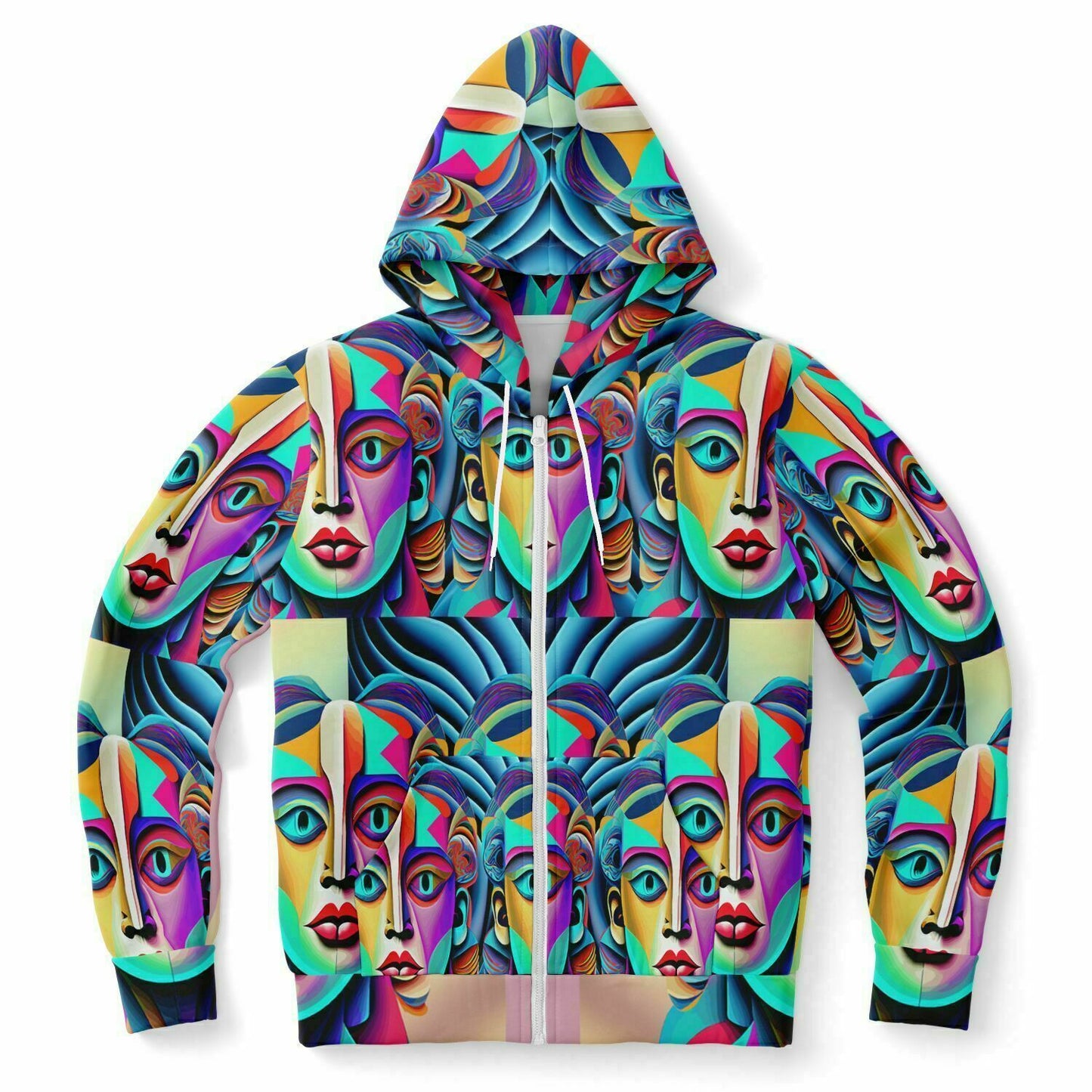 Fashion Zip-Up Hoodie - AOP Kukloso Cubist Faces No 39 - Free Shipping