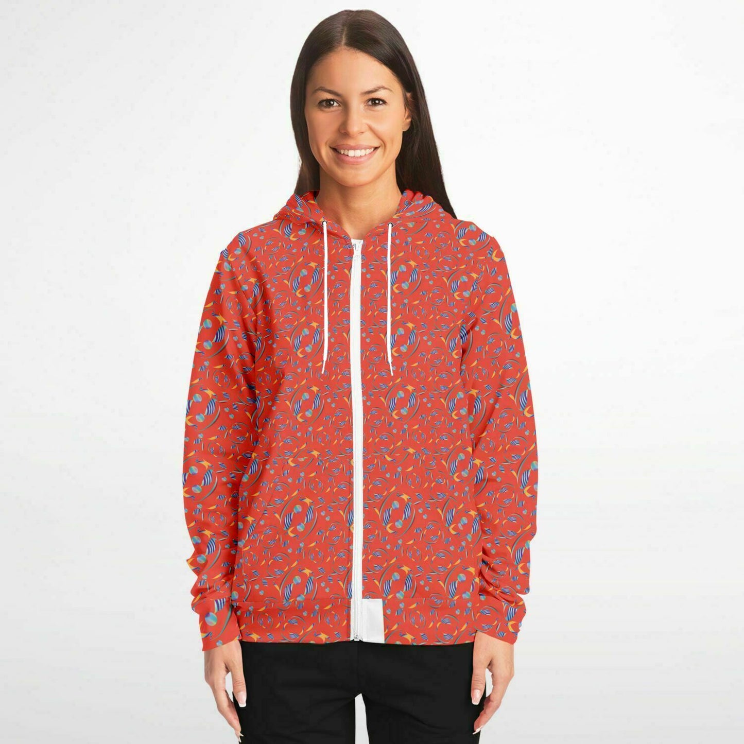 Fashion Zip-Up Hoodie - AOP Kukloso Abstractical No 80 Multicolored on Orange - Free Shipping
