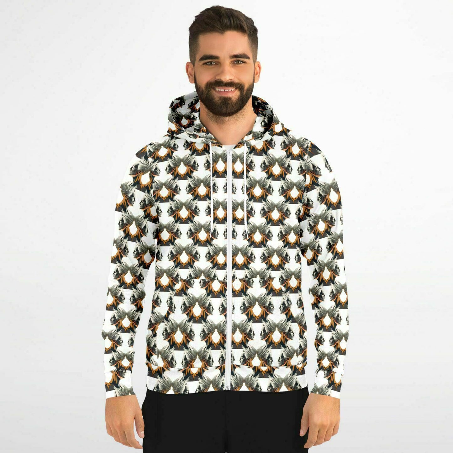 Fashion Zip-Up Hoodie - AOP Kukloso Cubist Faces No 4 on White - Free Shipping