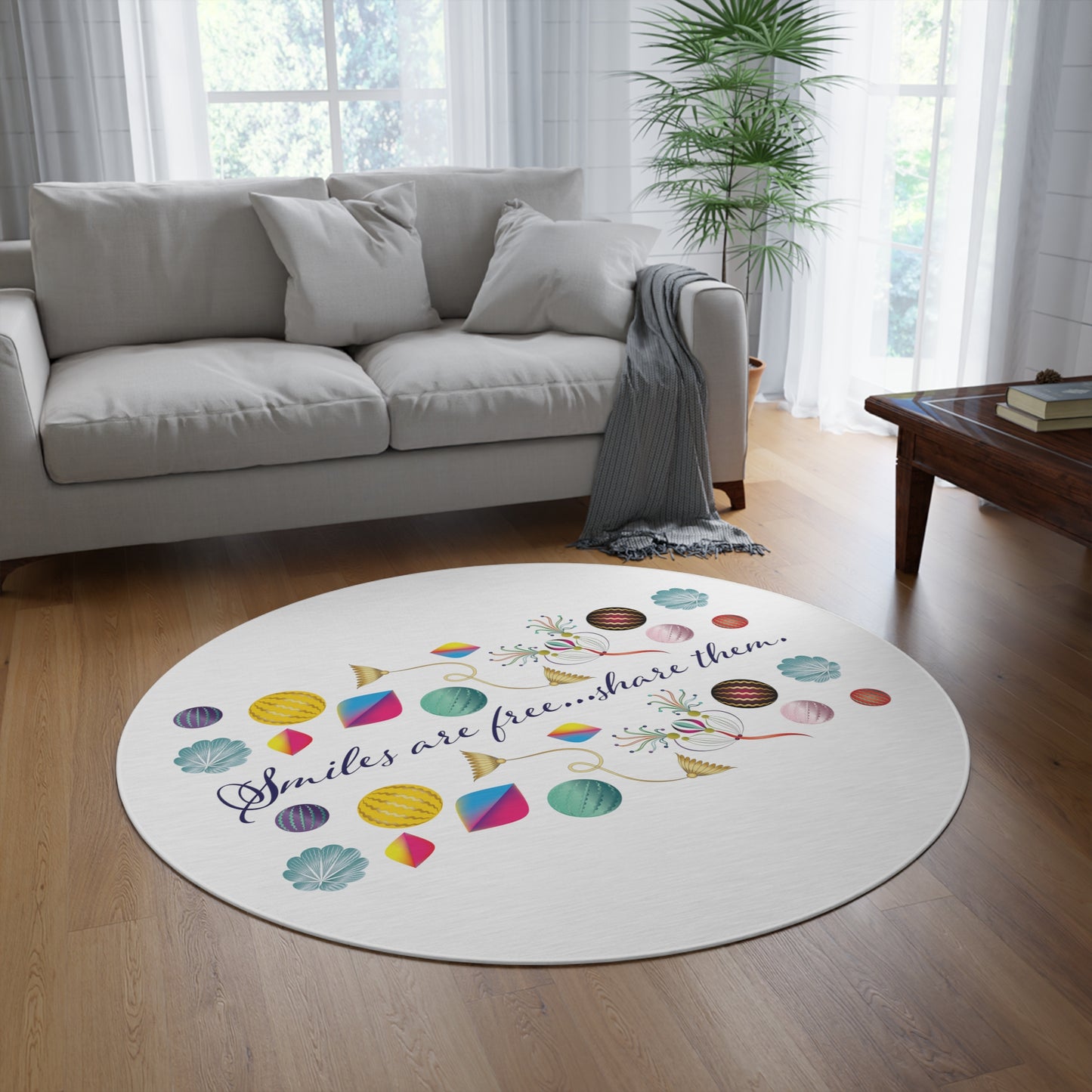 Round Rug Kukloso MD FS No 104 "Smiles are Free...Share them" Free Shipping