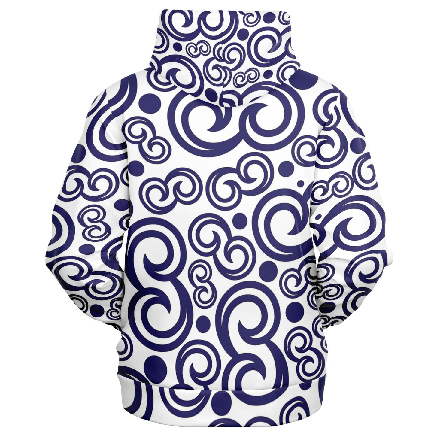 Fashion Zip-Up Hoodie - AOP Kukloso Fleurons No 7 Navy on White - Free Shipping