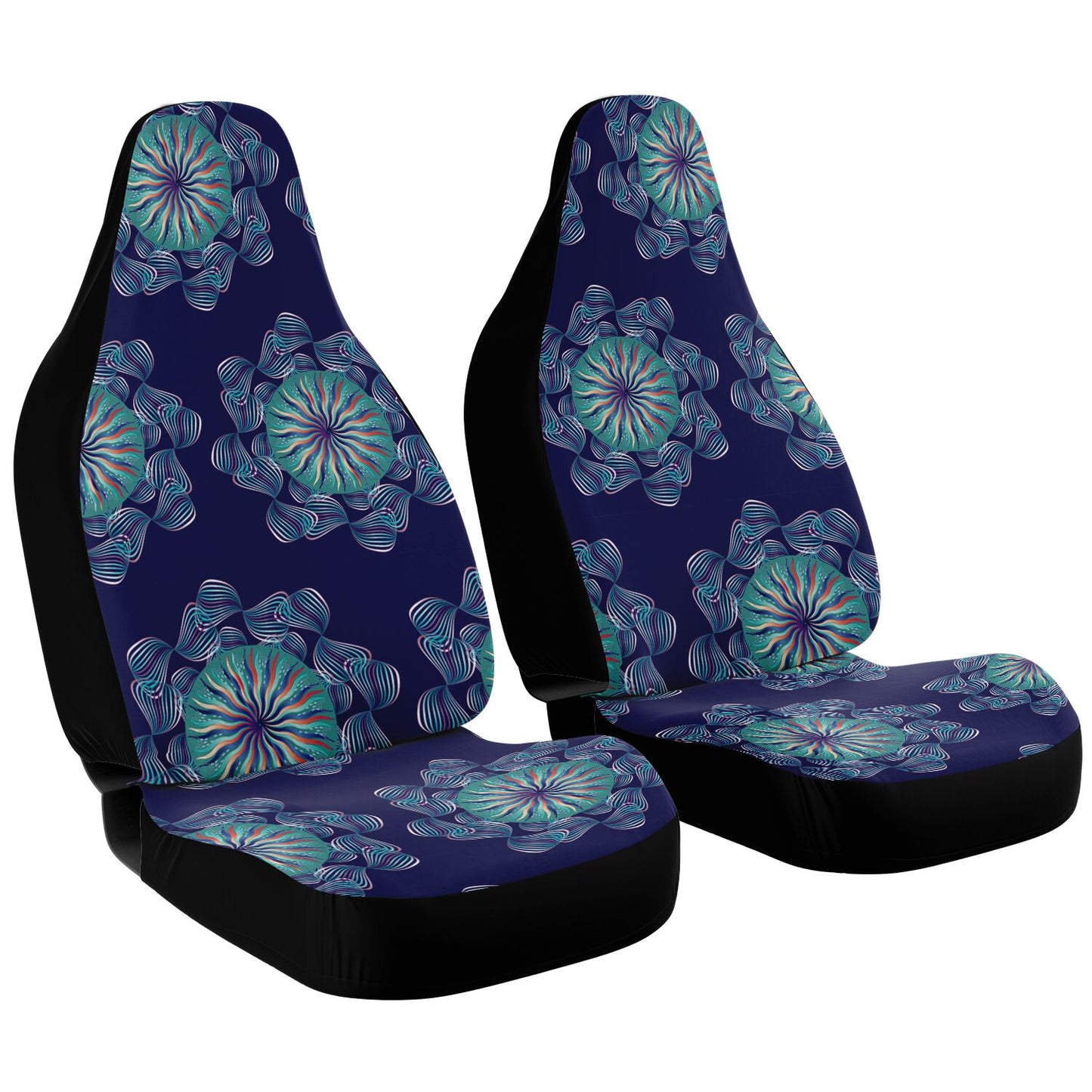 Car Seat Cover - AOP Kukloso Abstractical No 29 Mandala design, Navy Colors - Free Shipping