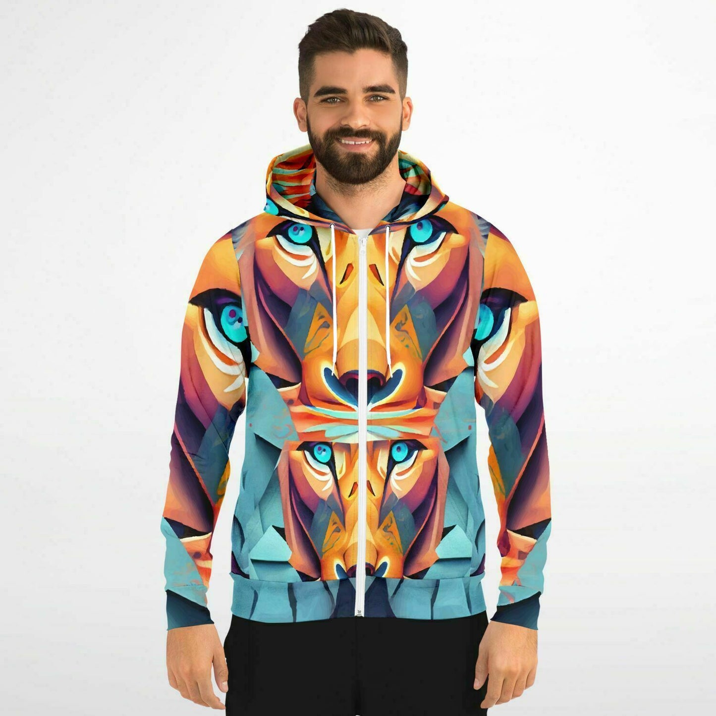 Fashion Zip-Up Hoodie - AOP Kukloso Mr. Lion Multicolored - Free Shipping