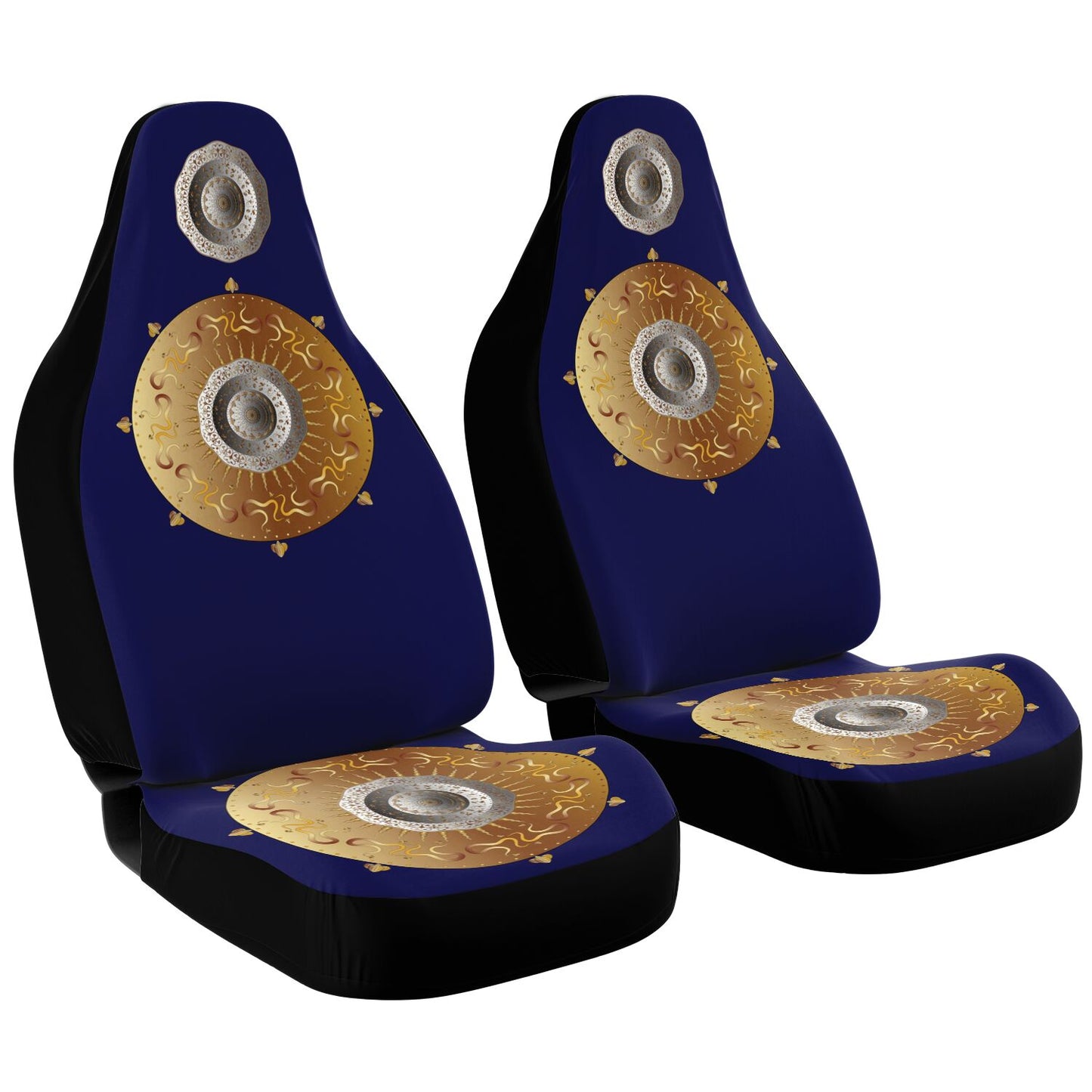 Car Seat Cover - AOP Kukloso Intricate Mandala design, Gold & Silver colors on Navy - Free Shipping