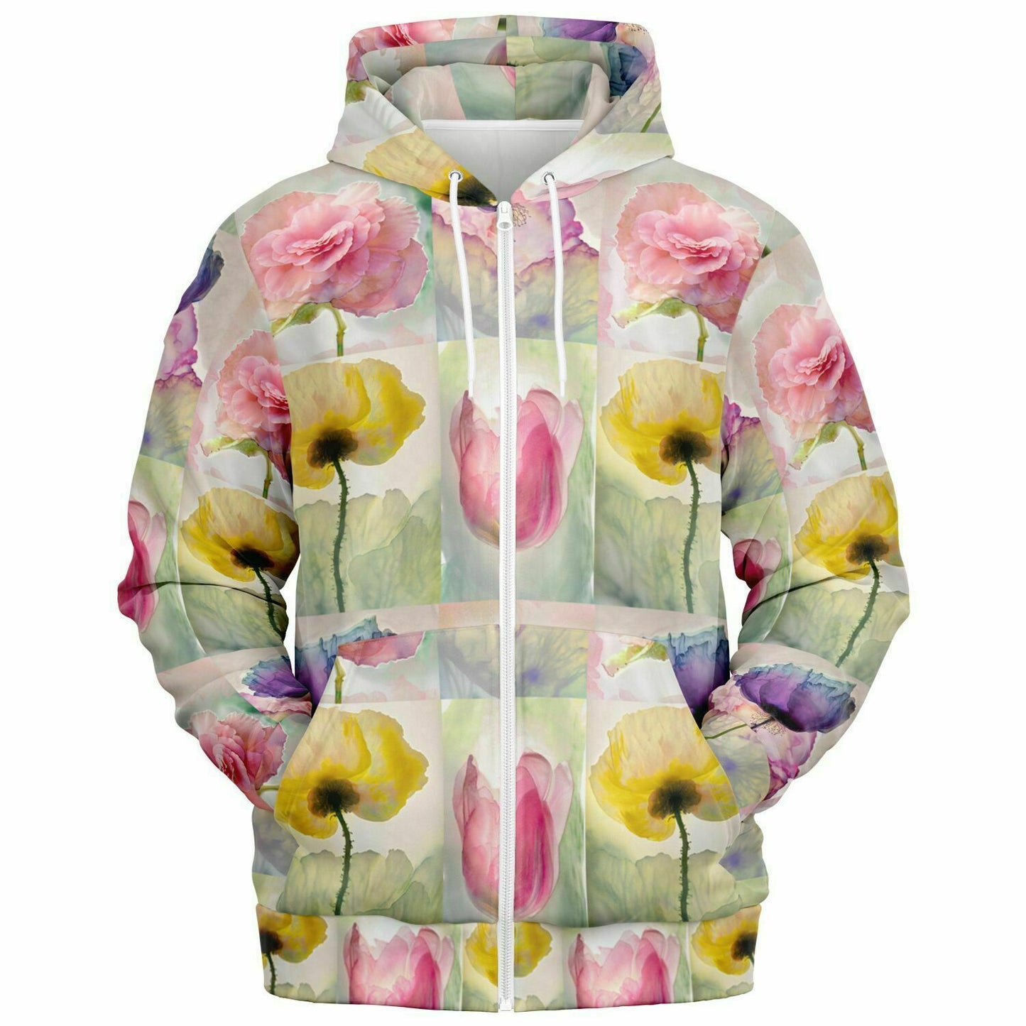 Fashion Zip-Up Hoodie - AOP Kukloso Pastel Watercolor Fllorals - Free Shipping