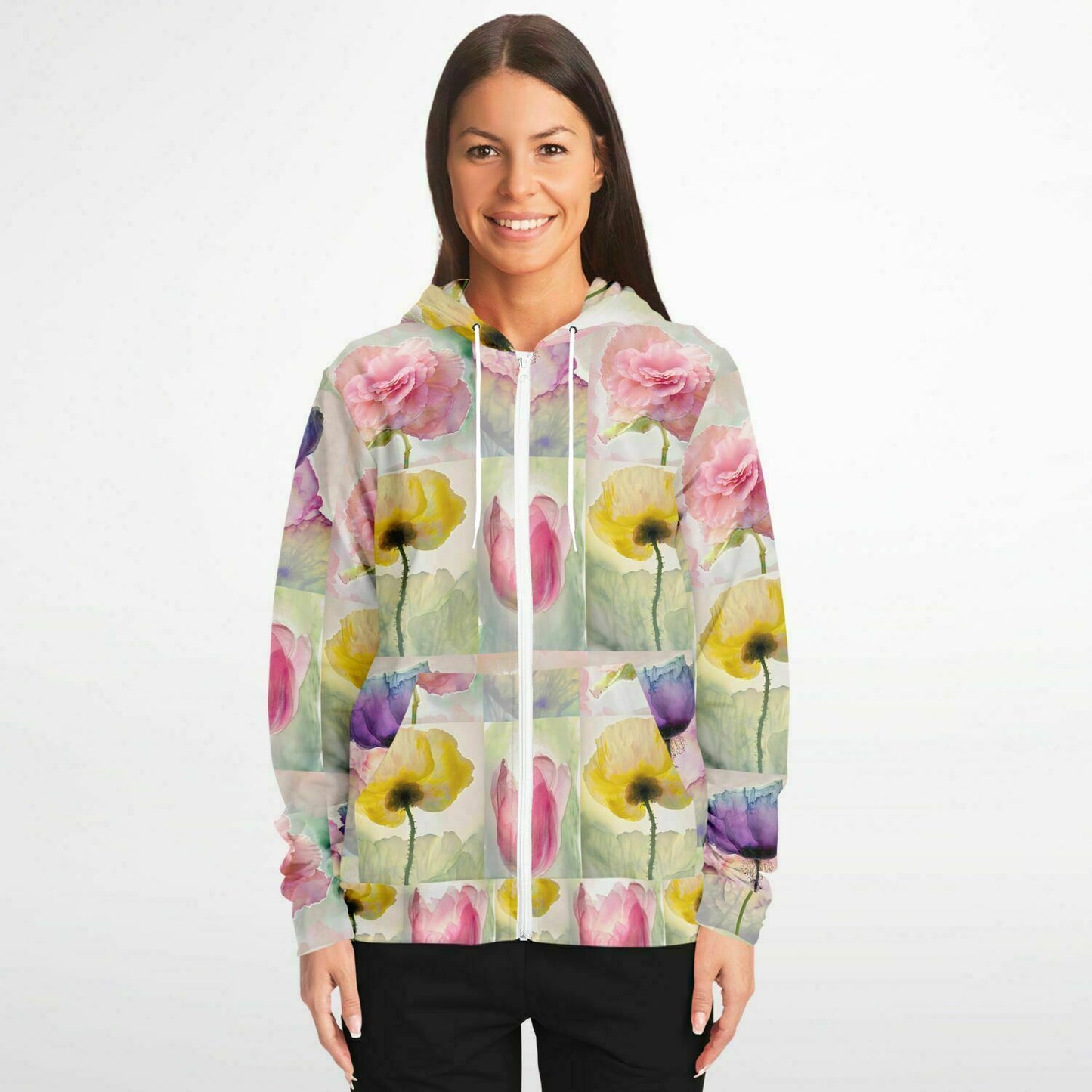 Fashion Zip-Up Hoodie - AOP Kukloso Pastel Watercolor Fllorals - Free Shipping