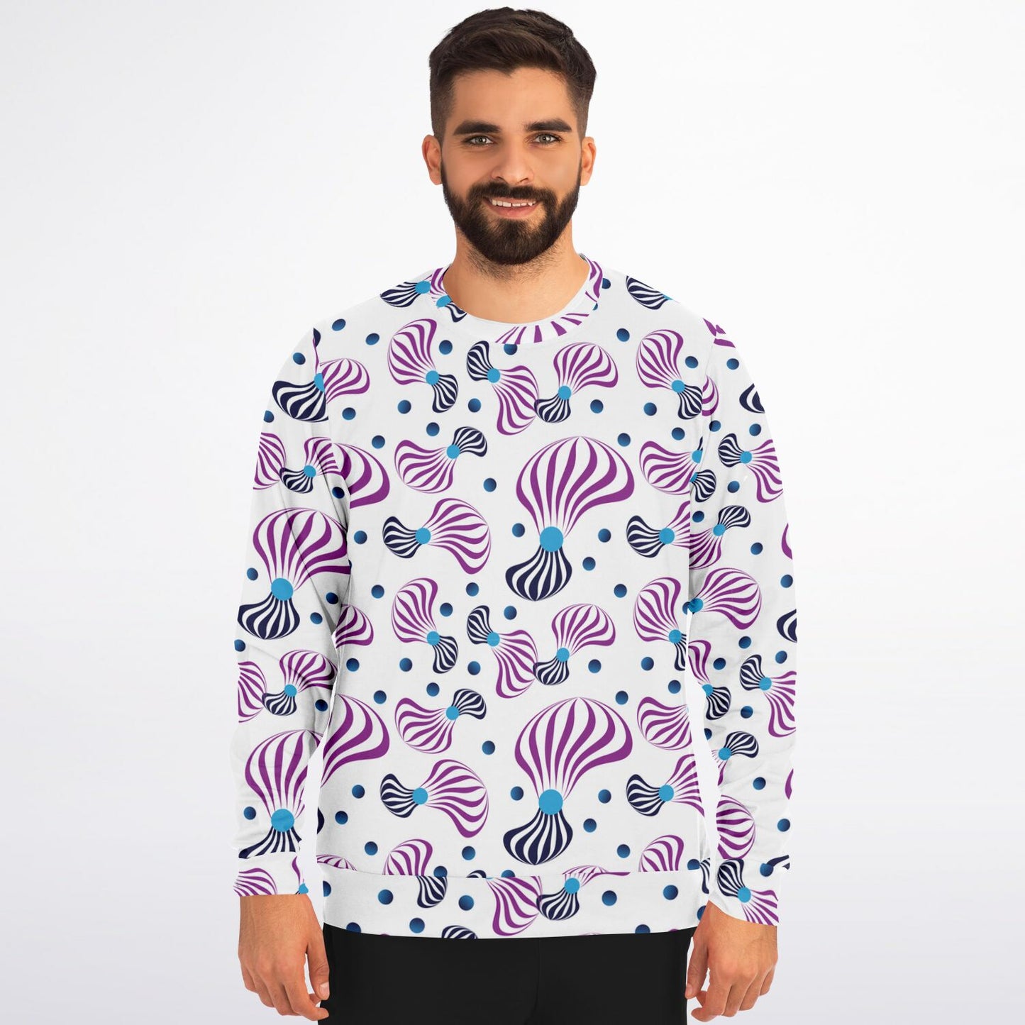 Athletic Sweatshirt - AOP Kukloso Whimsical No 95 Pink, Navy Abstract Spirals - Free Shipping