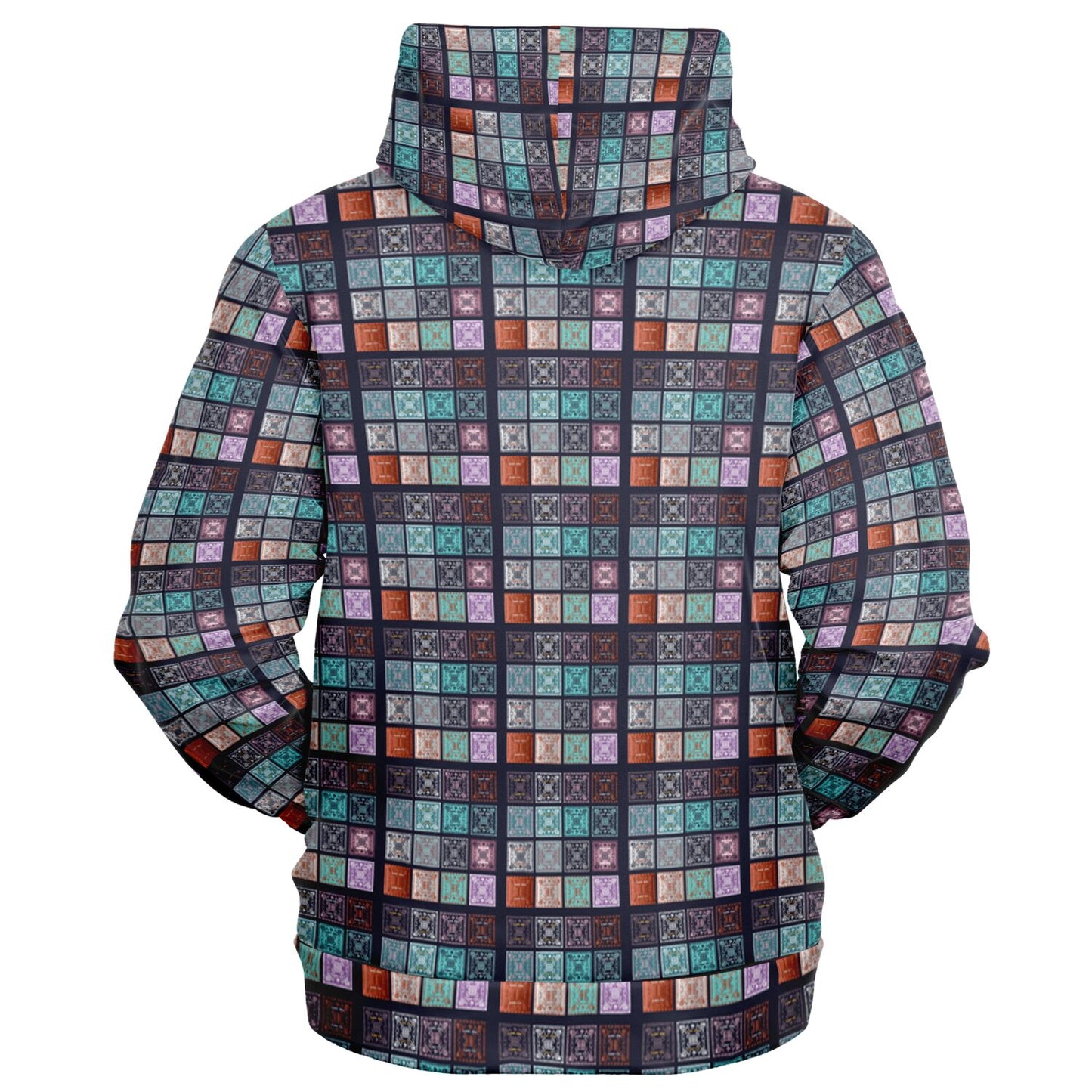 Fashion Zip-Up Hoodie - AOP Kukloso Greek Border No 51 No 1 Carpe Diem - Copper, Chocolate, Silver & Blue-Green on Black - Free Shipping