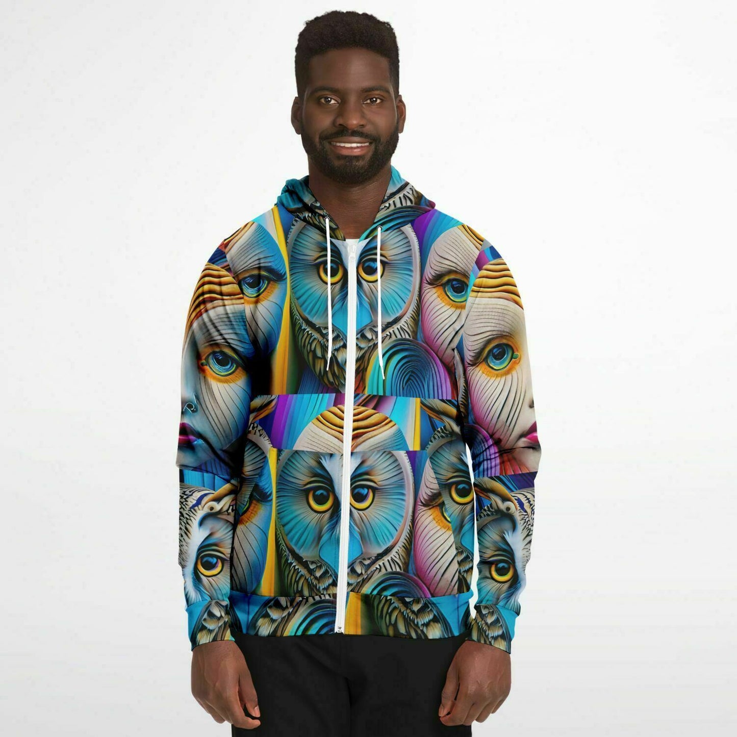 Athletic Zip-Up Hoodie - AOP Kukloso Cubist Faces No 11, Multicolored - Free Shipping