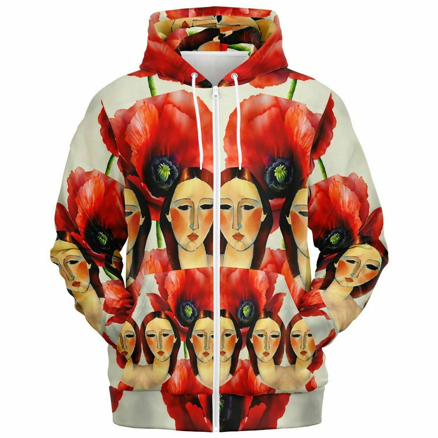 Fashion Zip-Up Hoodie - AOP Kukloso Modigliani meets the Red Poppies - Free Shipping