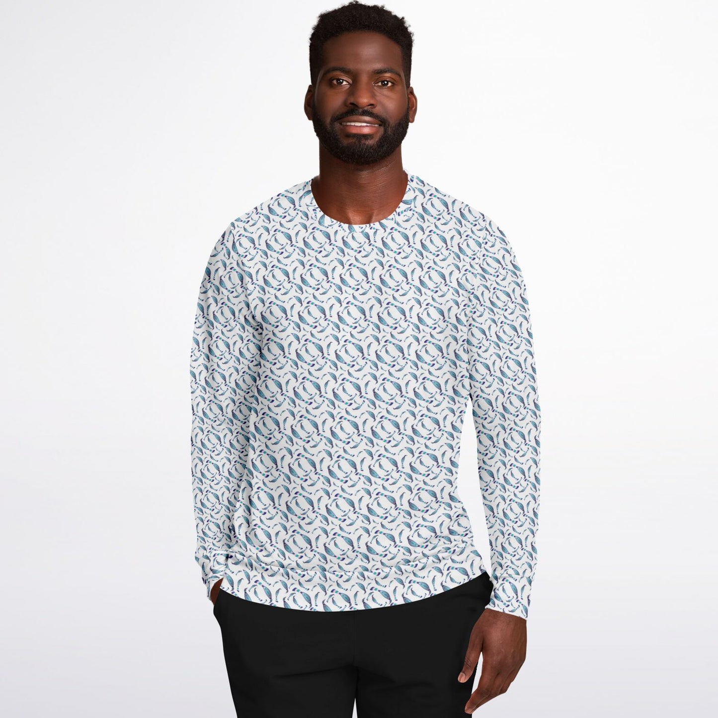 Athletic Sweatshirt - AOP Kukloso Abstractical No 98 Navy, Aqua, Pink Crazy shapes on White - Free Shipping