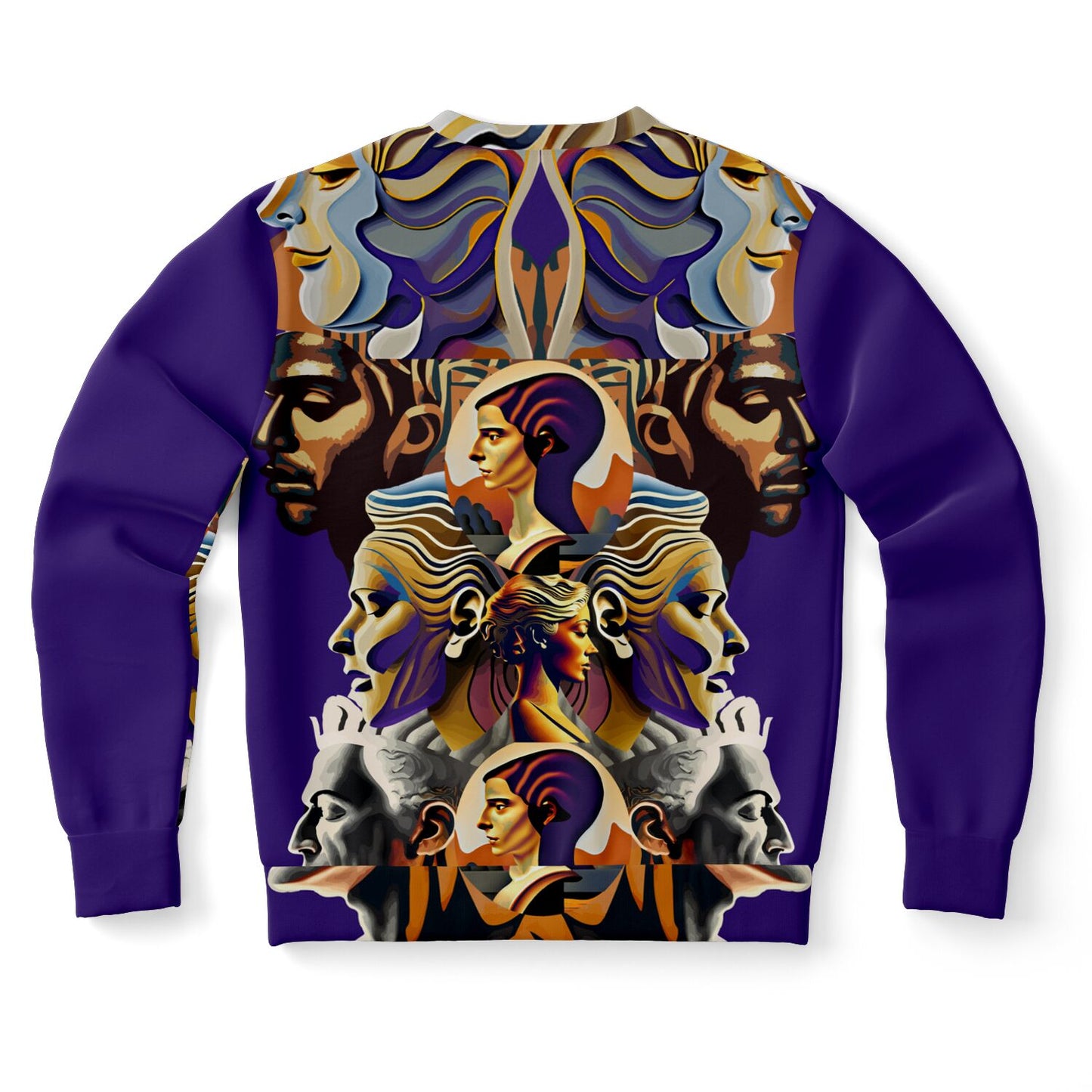 Athletic Sweatshirt - AOP Kukloso Cubist Faces No 54 on Purple - Free Shipping