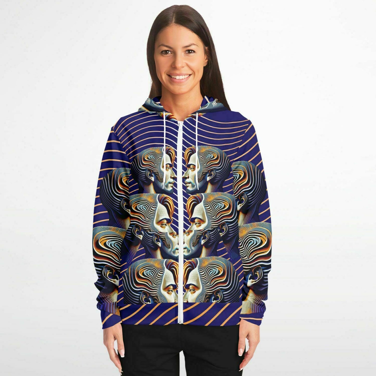 Fashion Zip-Up Hoodie - AOP Kukloso Cubist Faces No 43 B - Free Shipping