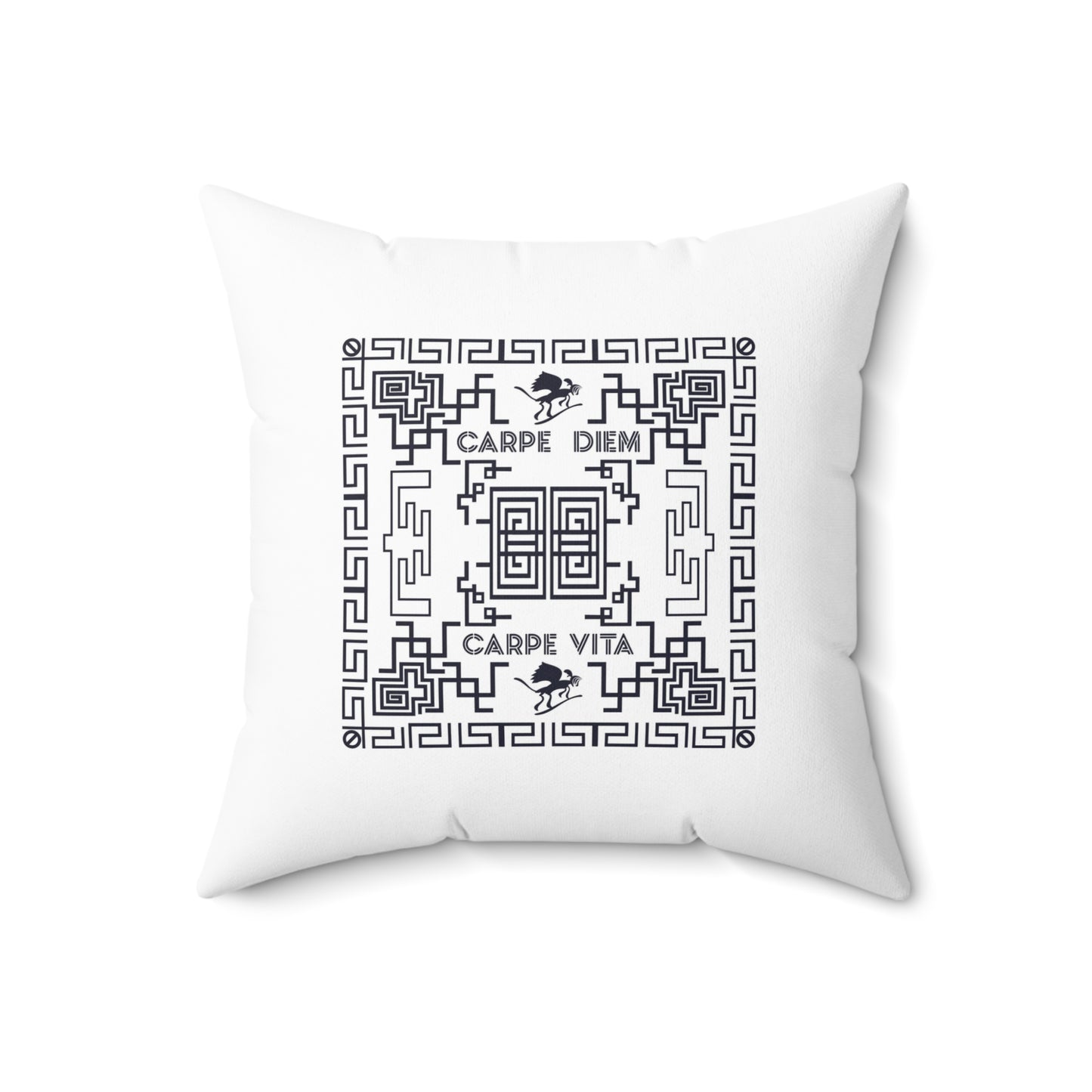 Spun Polyester Square Pillow Kukloso Greek Border 'Carpe Diem' No 8 - Free Shipping